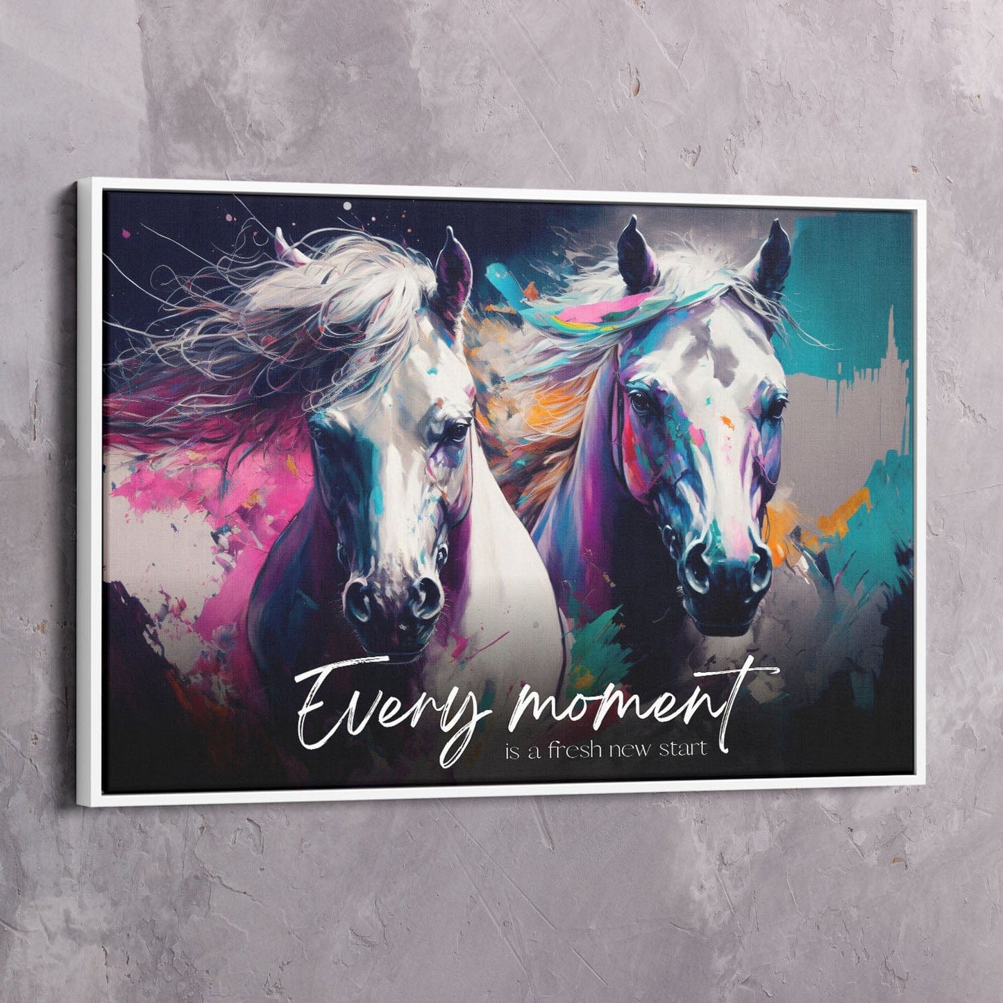 Abstract Horses Painting - Every moment is a fresh new start quote Wall Art | Inspirational Wall Art Motivational Wall Art Quotes Office Art | Impaktiv Exclusive Canvas Art Landscape