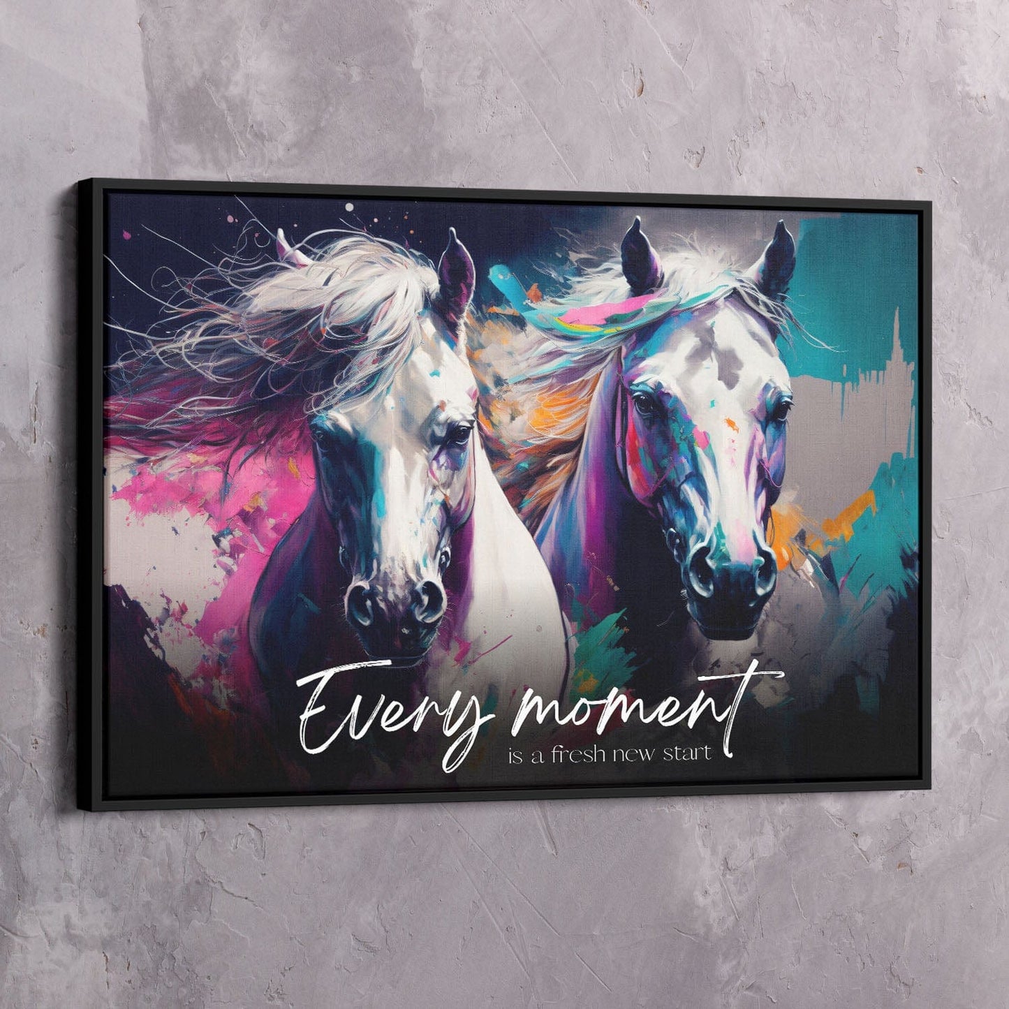 Abstract Horses Painting - Every moment is a fresh new start quote Wall Art | Inspirational Wall Art Motivational Wall Art Quotes Office Art | Impaktiv Exclusive Canvas Art Landscape