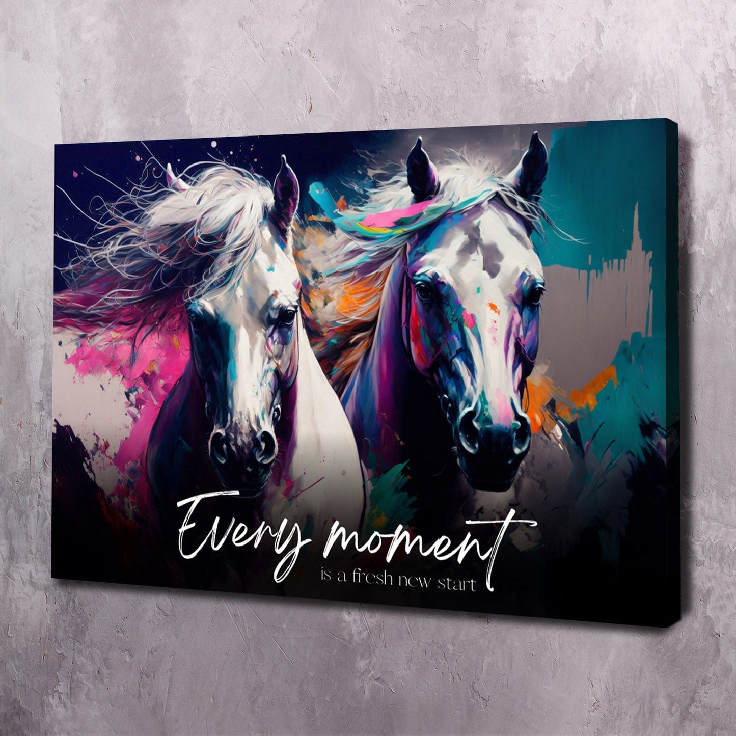 Abstract Horses Painting - Every moment is a fresh new start quote Wall Art | Inspirational Wall Art Motivational Wall Art Quotes Office Art | Impaktiv Exclusive Canvas Art Landscape