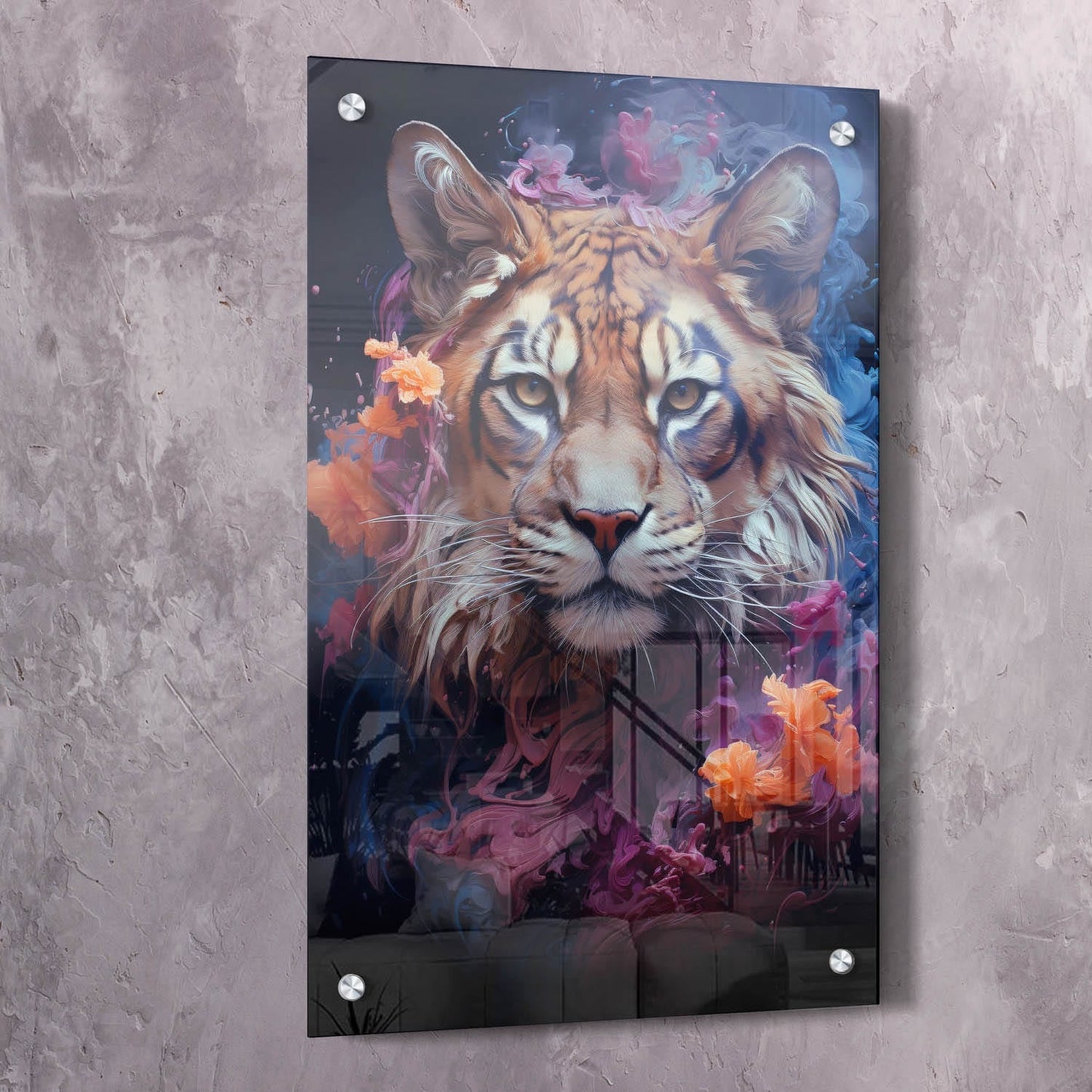 Abstract Tiger - What you think & say becomes what you experience Quote Wall Art | Inspirational Wall Art Motivational Wall Art Quotes Office Art | Impaktiv Exclusive Canvas Art Portrait