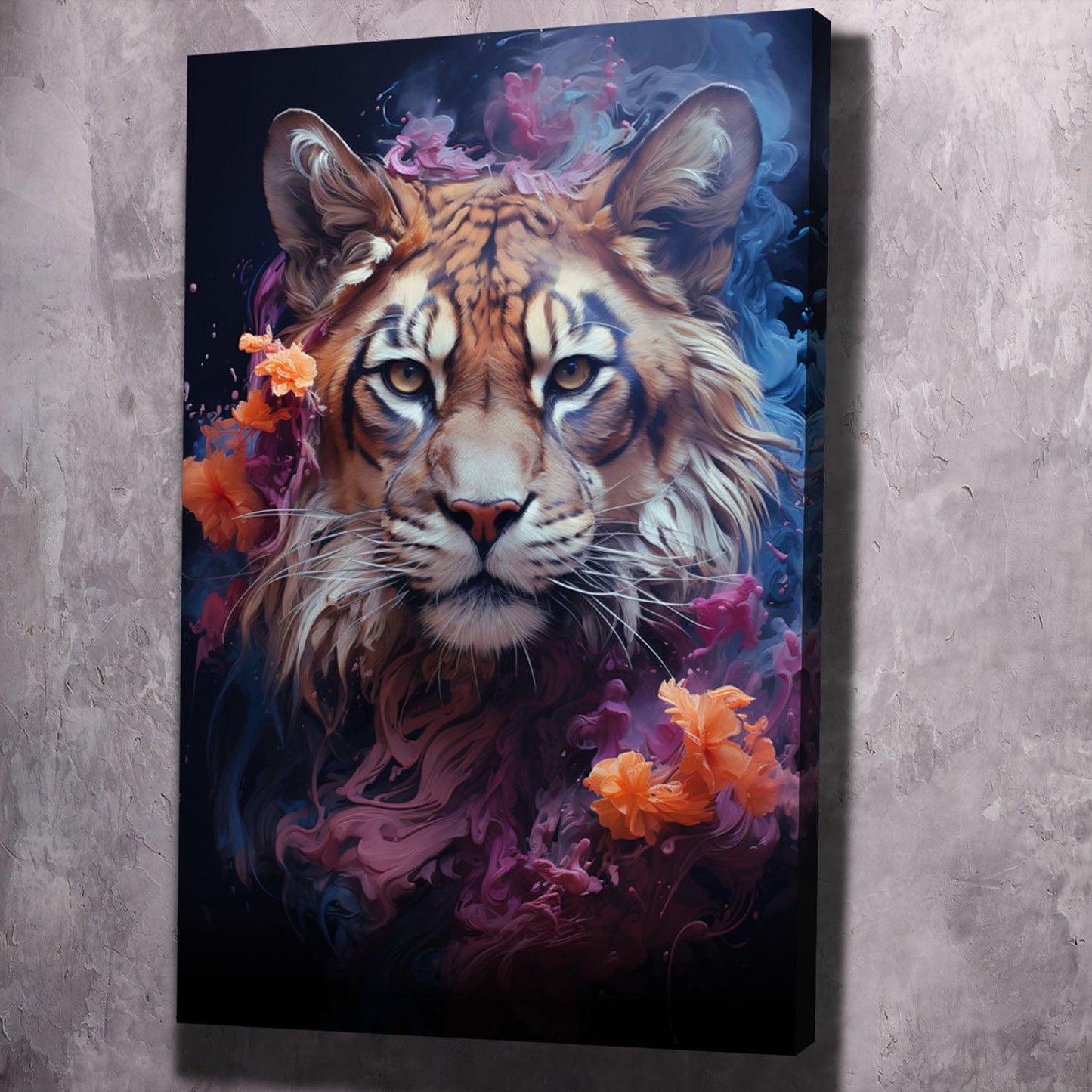 Abstract Tiger - What you think & say becomes what you experience Quote Wall Art | Inspirational Wall Art Motivational Wall Art Quotes Office Art | Impaktiv Exclusive Canvas Art Portrait
