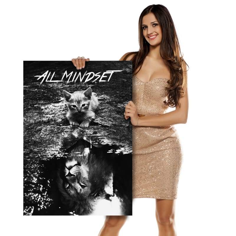 All Mindset Kitten Reflection Wall Art | Inspirational Wall Art Motivational Wall Art Quotes Office Art | Impaktiv Exclusive Canvas Art Portrait