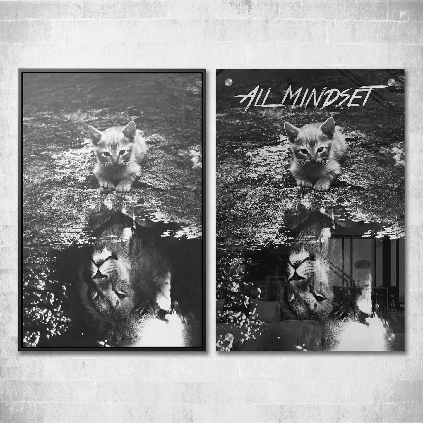 All Mindset Kitten Reflection Wall Art | Inspirational Wall Art Motivational Wall Art Quotes Office Art | Impaktiv Exclusive Canvas Art Portrait