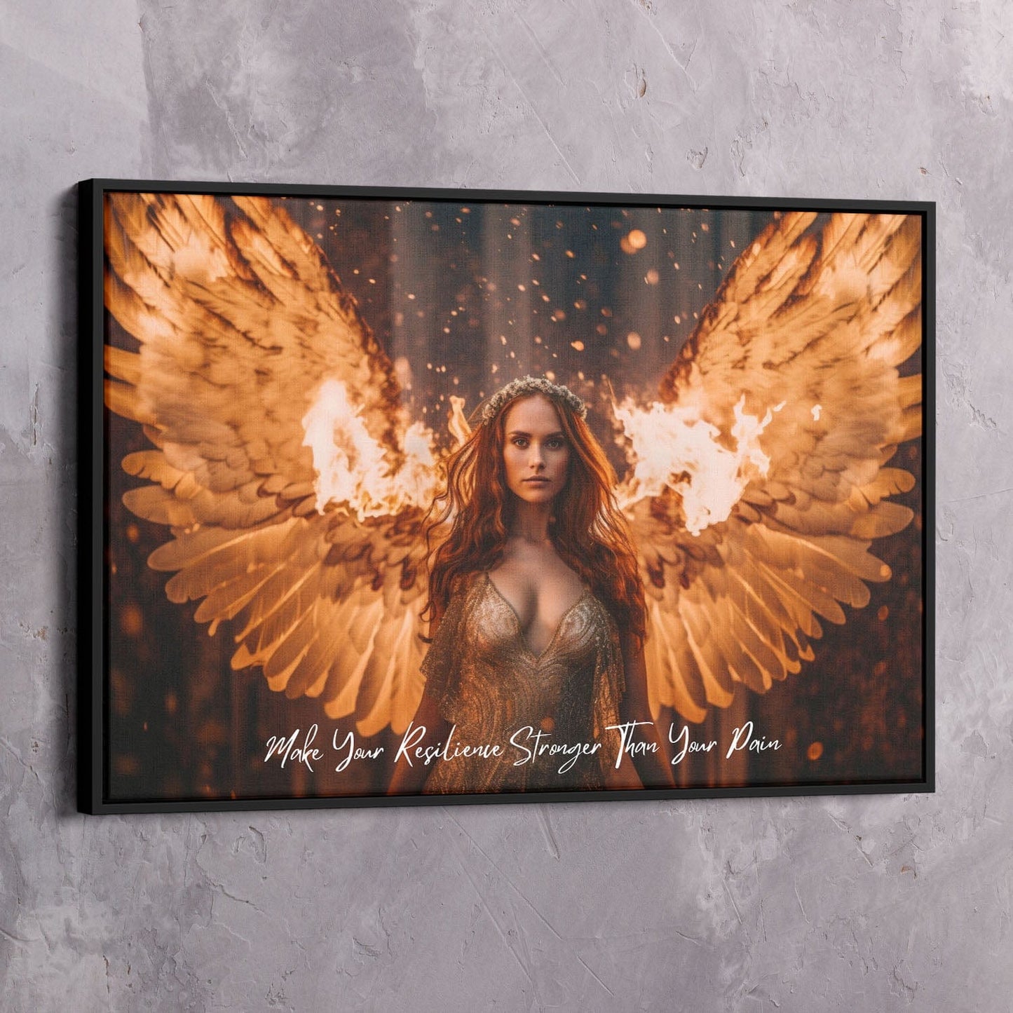 Angel on Fire - Resilience Stronger Than Pain Quote Wall Art | Inspirational Wall Art Motivational Wall Art Quotes Office Art | Impaktiv Exclusive Canvas Art Landscape