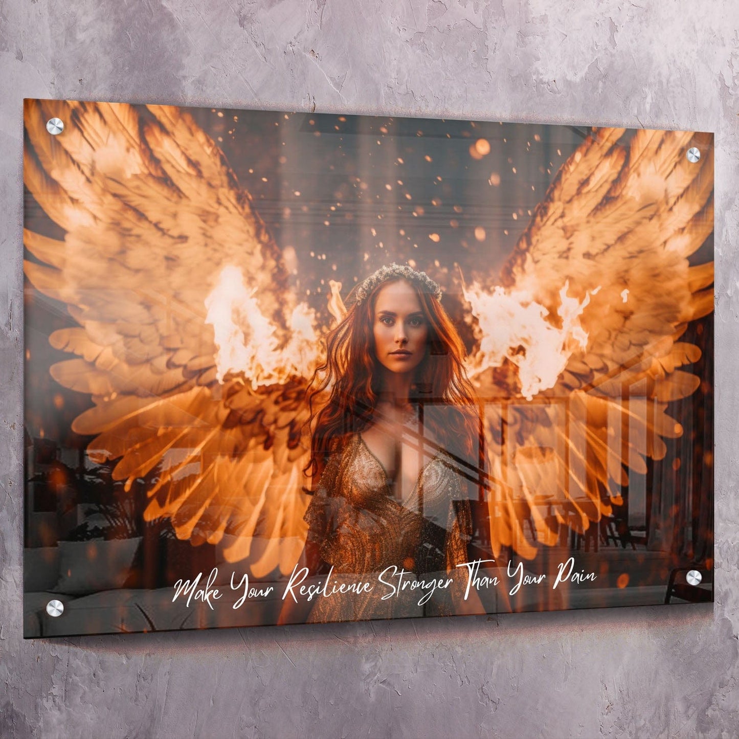 Angel on Fire - Resilience Stronger Than Pain Quote Wall Art | Inspirational Wall Art Motivational Wall Art Quotes Office Art | Impaktiv Exclusive Canvas Art Landscape