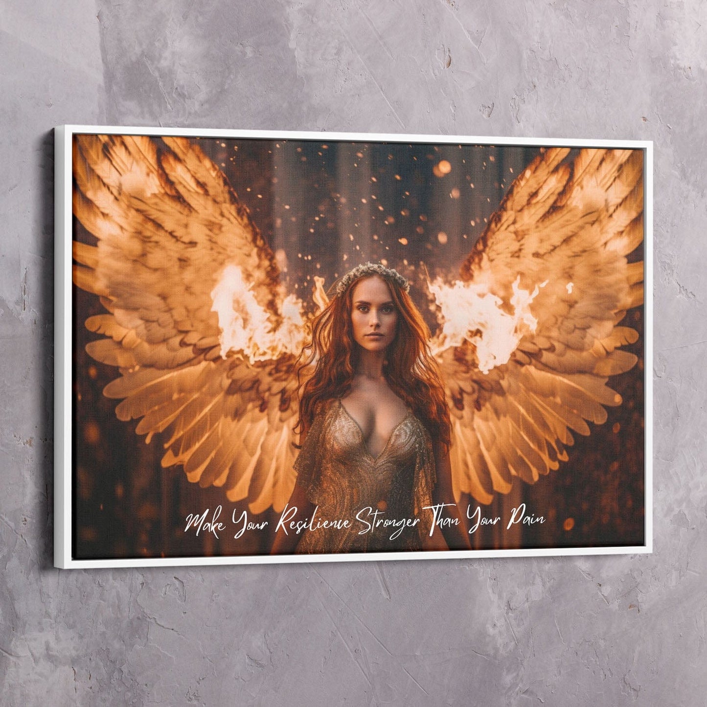Angel on Fire - Resilience Stronger Than Pain Quote Wall Art | Inspirational Wall Art Motivational Wall Art Quotes Office Art | Impaktiv Exclusive Canvas Art Landscape