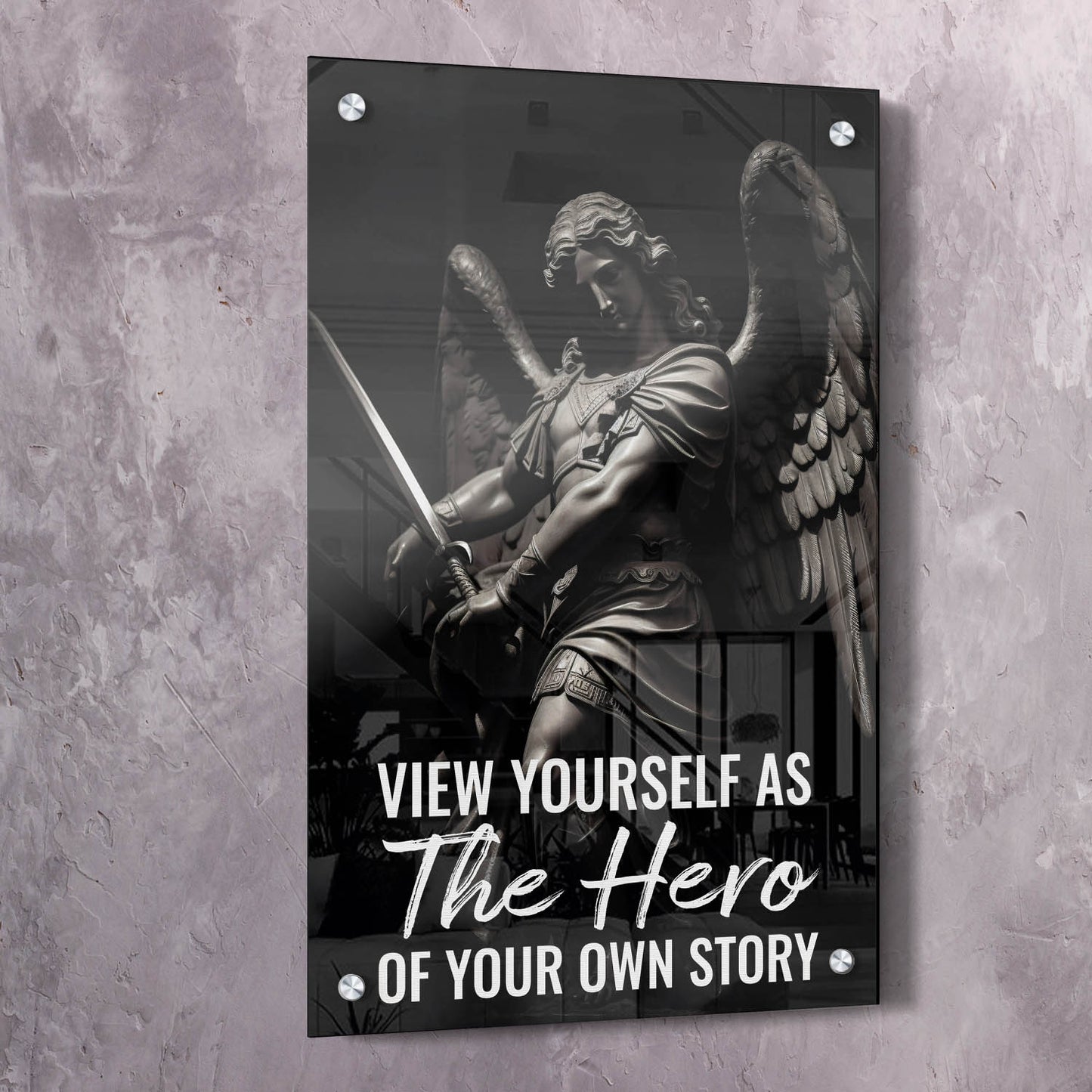 Archangel Statue - Hero of Your Own Story Quote Wall Art | Inspirational Wall Art Motivational Wall Art Quotes Office Art | Impaktiv Exclusive Canvas Art Portrait