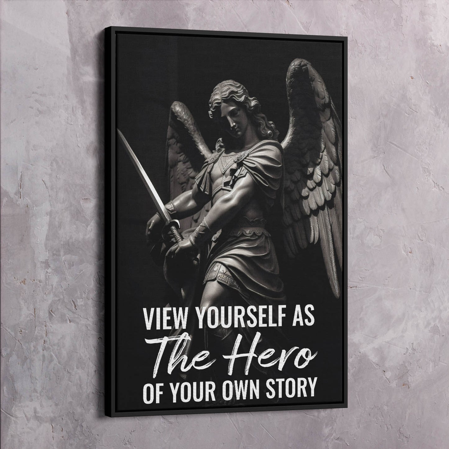 Archangel Statue - Hero of Your Own Story Quote Wall Art | Inspirational Wall Art Motivational Wall Art Quotes Office Art | Impaktiv Exclusive Canvas Art Portrait