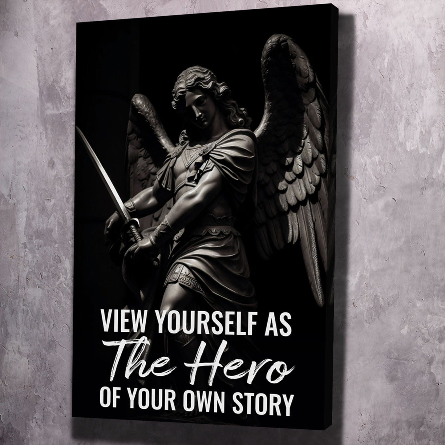 Archangel Statue - Hero of Your Own Story Quote Wall Art | Inspirational Wall Art Motivational Wall Art Quotes Office Art | Impaktiv Exclusive Canvas Art Portrait