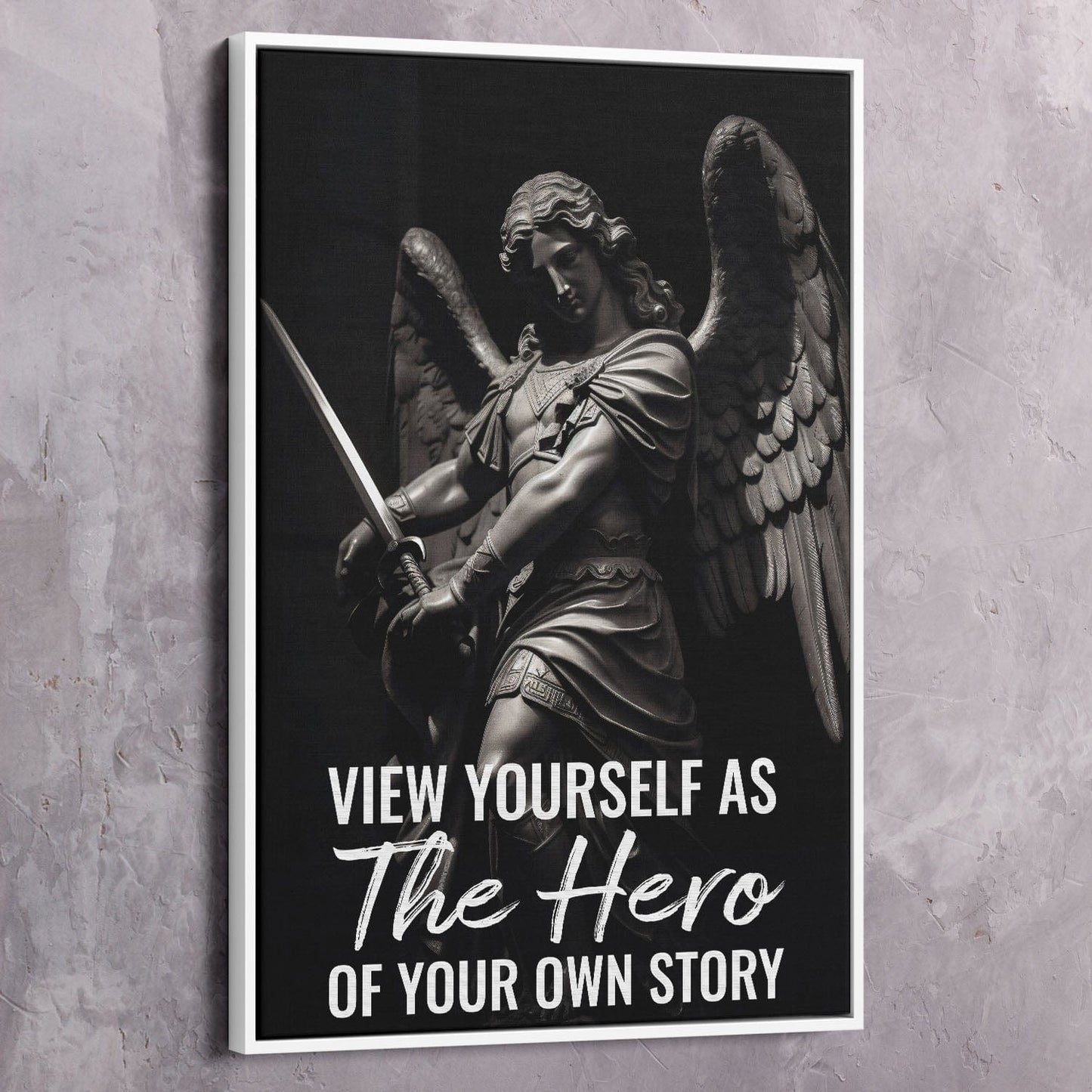 Archangel Statue - Hero of Your Own Story Quote Wall Art | Inspirational Wall Art Motivational Wall Art Quotes Office Art | Impaktiv Exclusive Canvas Art Portrait