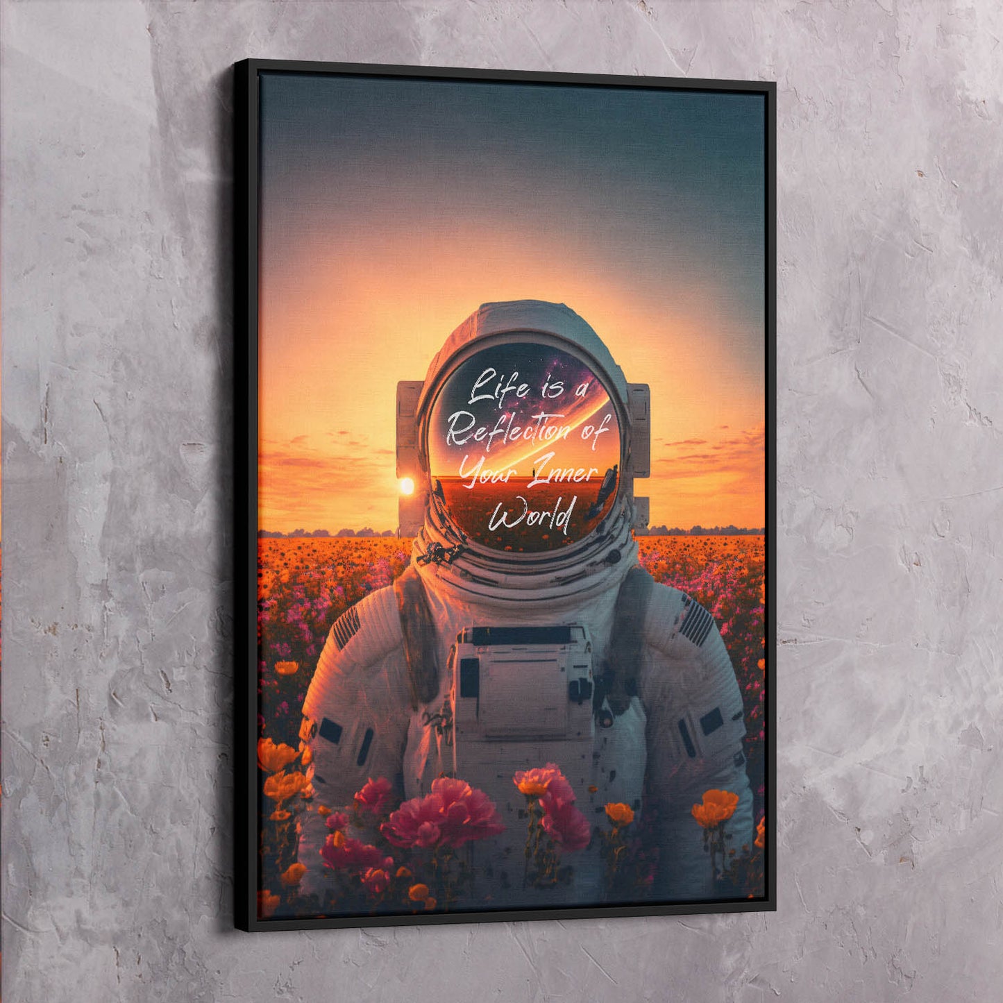 Astronaut Flowers - Life Reflects Your Inner World Quote Wall Art | Inspirational Wall Art Motivational Wall Art Quotes Office Art | Impaktiv Exclusive Canvas Art Portrait