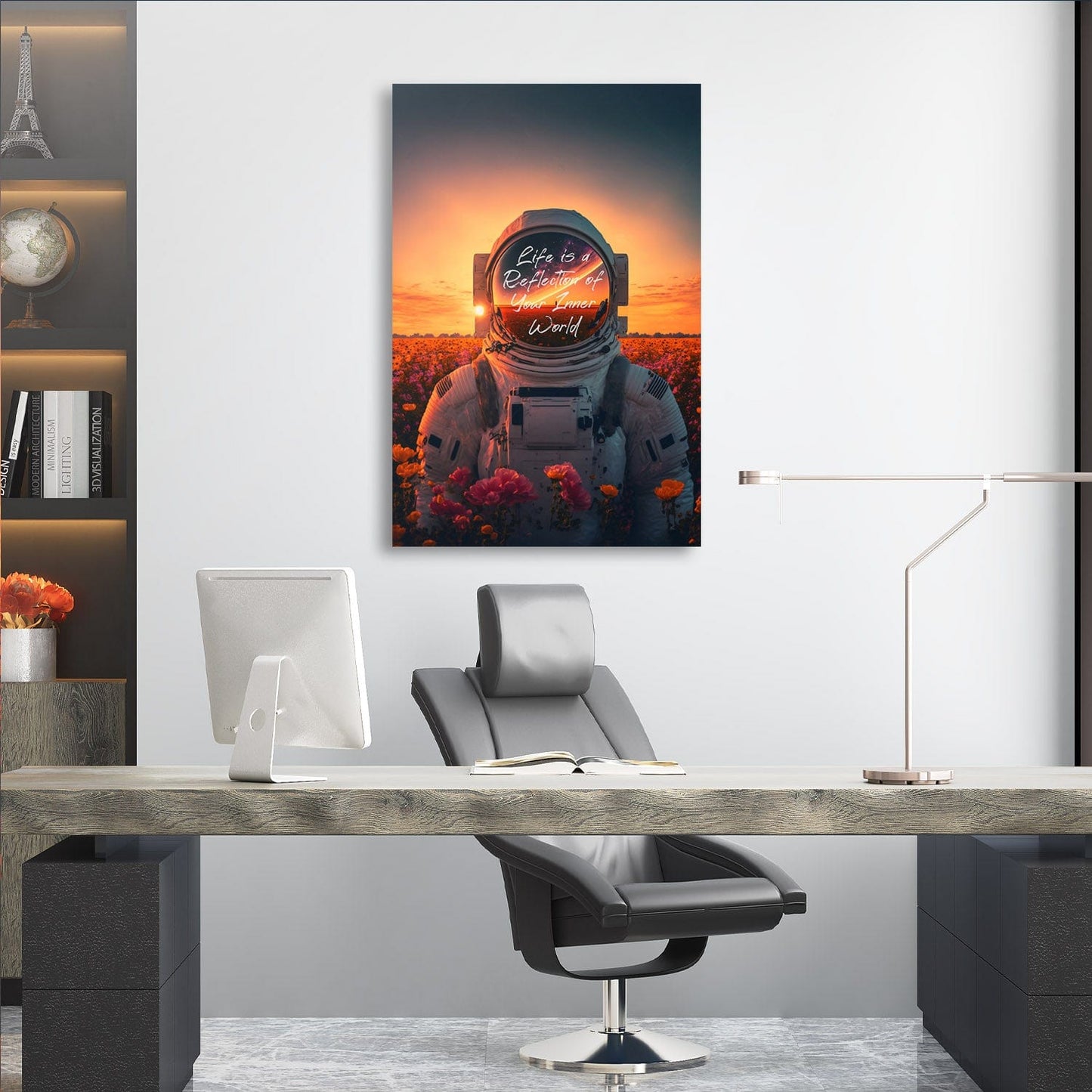 Astronaut Flowers - Life Reflects Your Inner World Quote Wall Art | Inspirational Wall Art Motivational Wall Art Quotes Office Art | Impaktiv Exclusive Canvas Art Portrait
