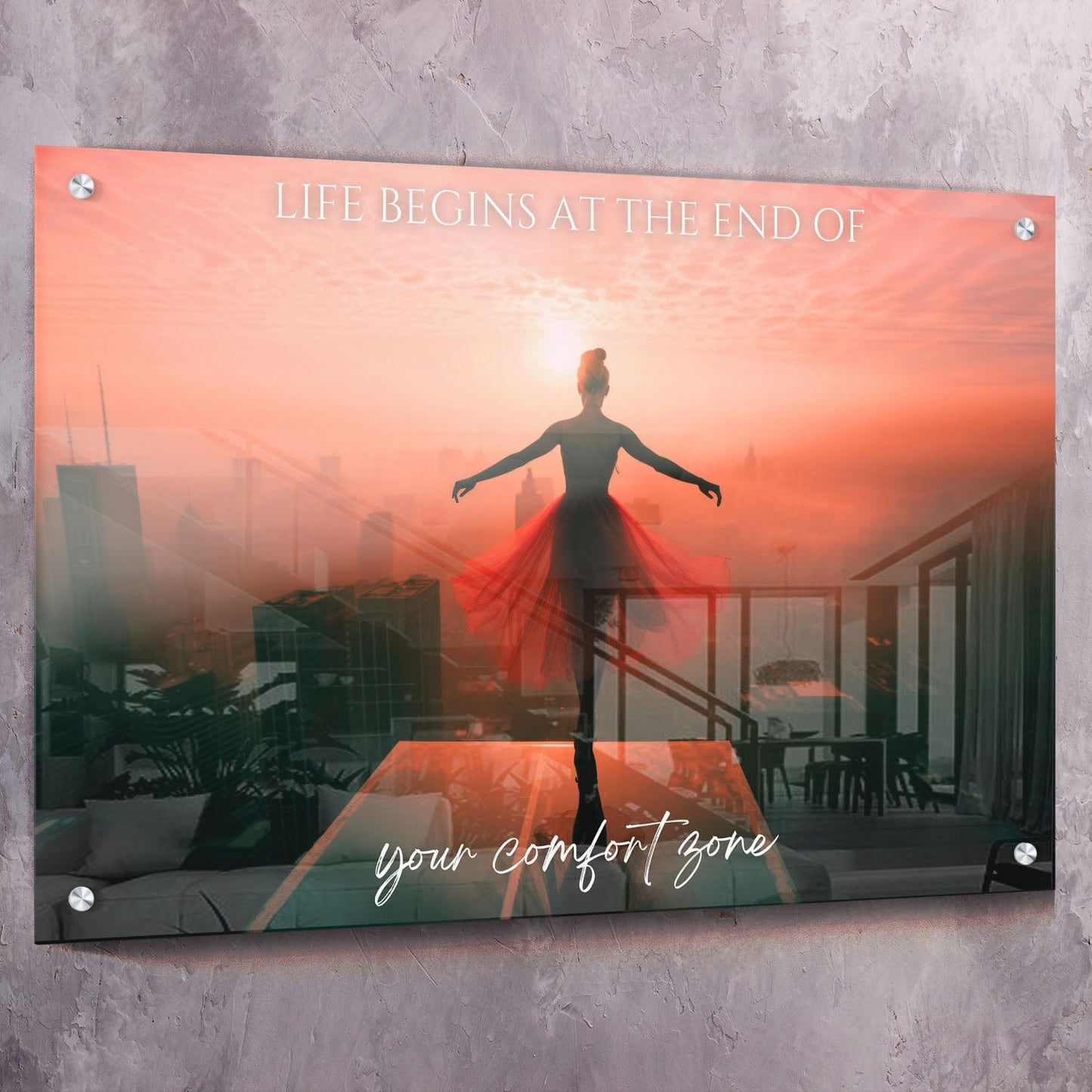 Ballet Dancer Edge - Life begins at the end of your comfort zone Wall Art | Inspirational Wall Art Motivational Wall Art Quotes Office Art | Impaktiv Exclusive Canvas Art Landscape