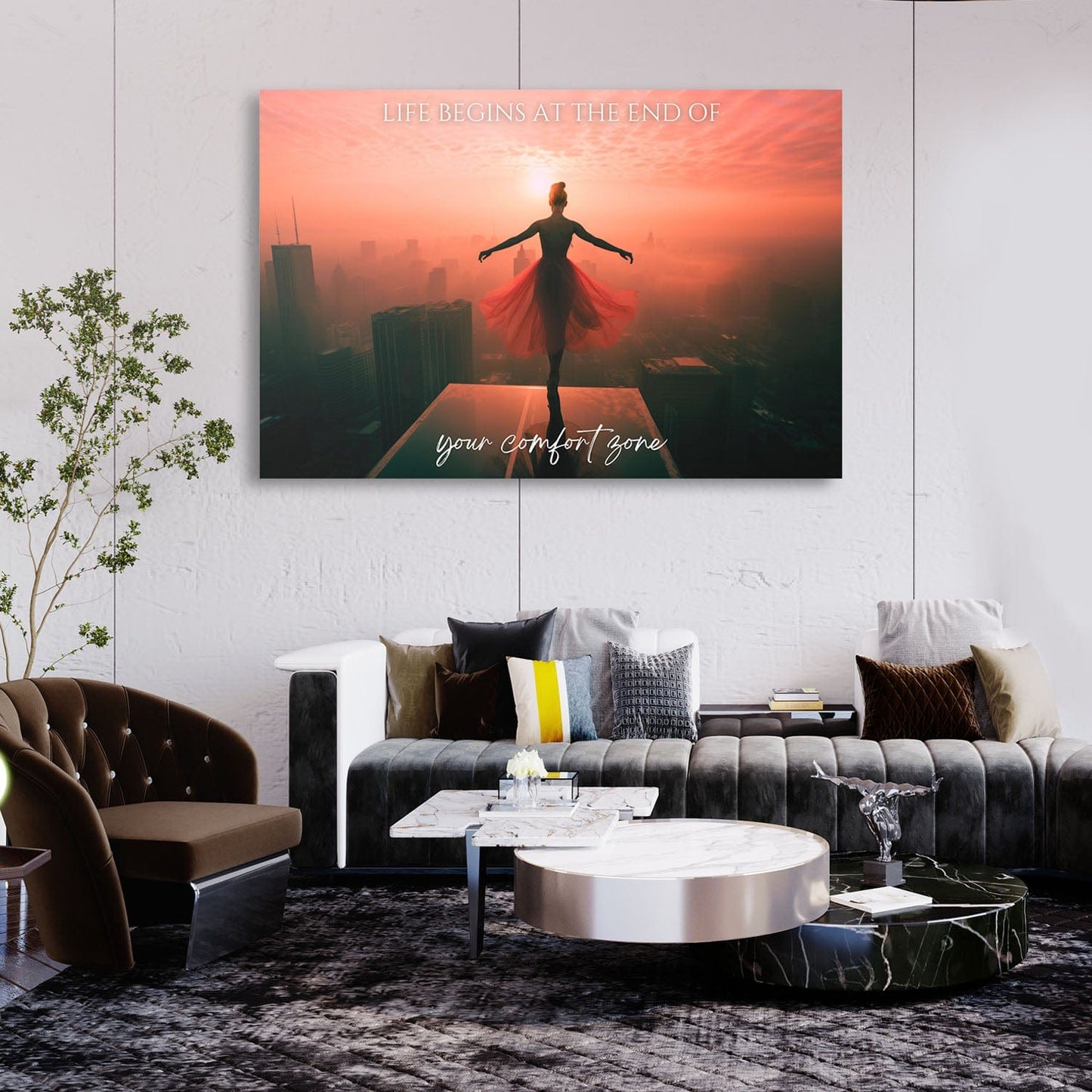 Ballet Dancer Edge - Life begins at the end of your comfort zone Wall Art | Inspirational Wall Art Motivational Wall Art Quotes Office Art | Impaktiv Exclusive Canvas Art Landscape