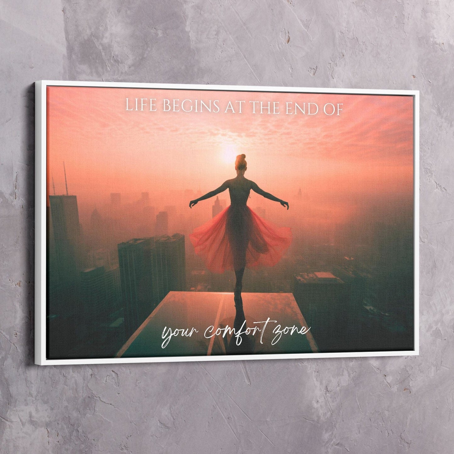 Ballet Dancer Edge - Life begins at the end of your comfort zone Wall Art | Inspirational Wall Art Motivational Wall Art Quotes Office Art | Impaktiv Exclusive Canvas Art Landscape