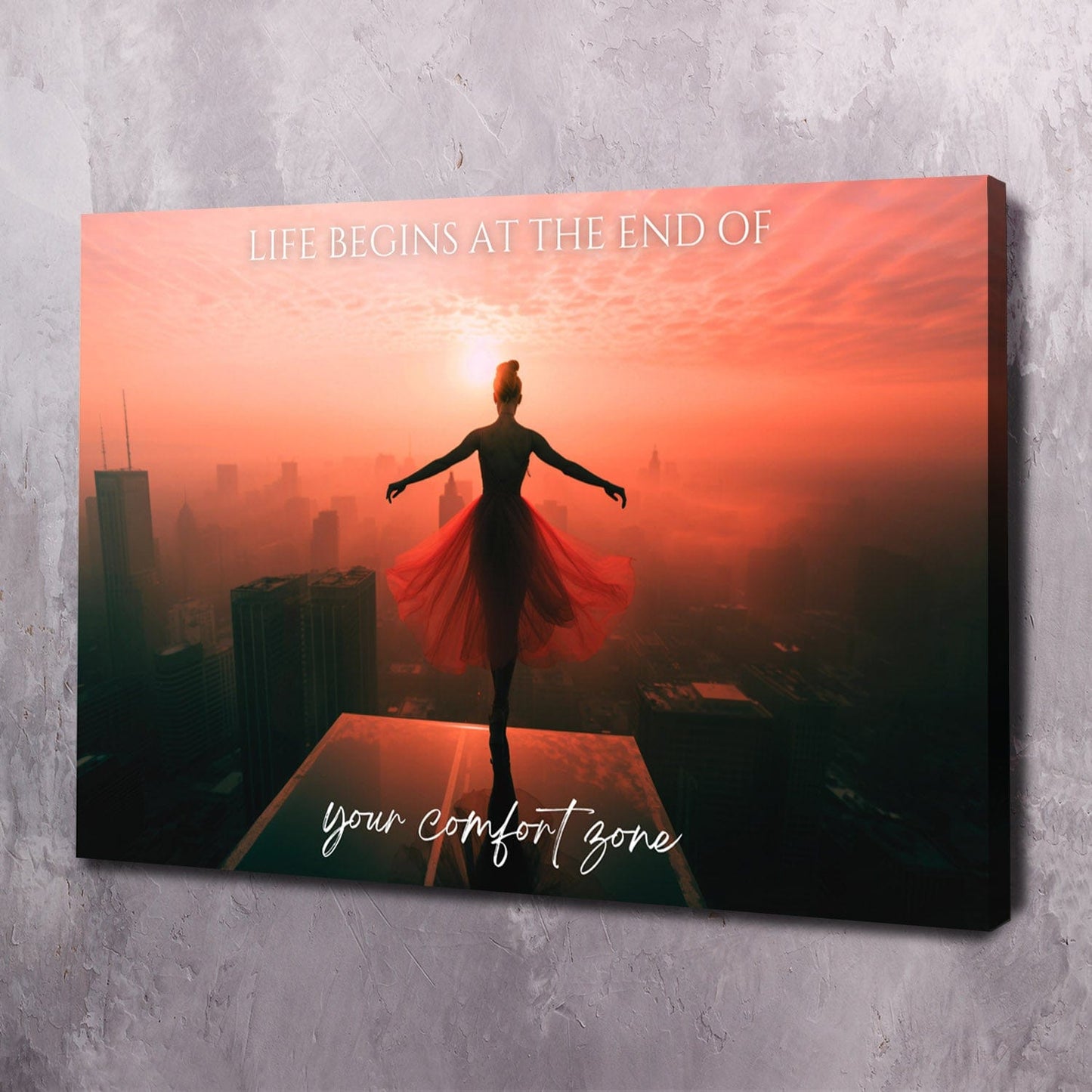 Ballet Dancer Edge - Life begins at the end of your comfort zone Wall Art | Inspirational Wall Art Motivational Wall Art Quotes Office Art | Impaktiv Exclusive Canvas Art Landscape