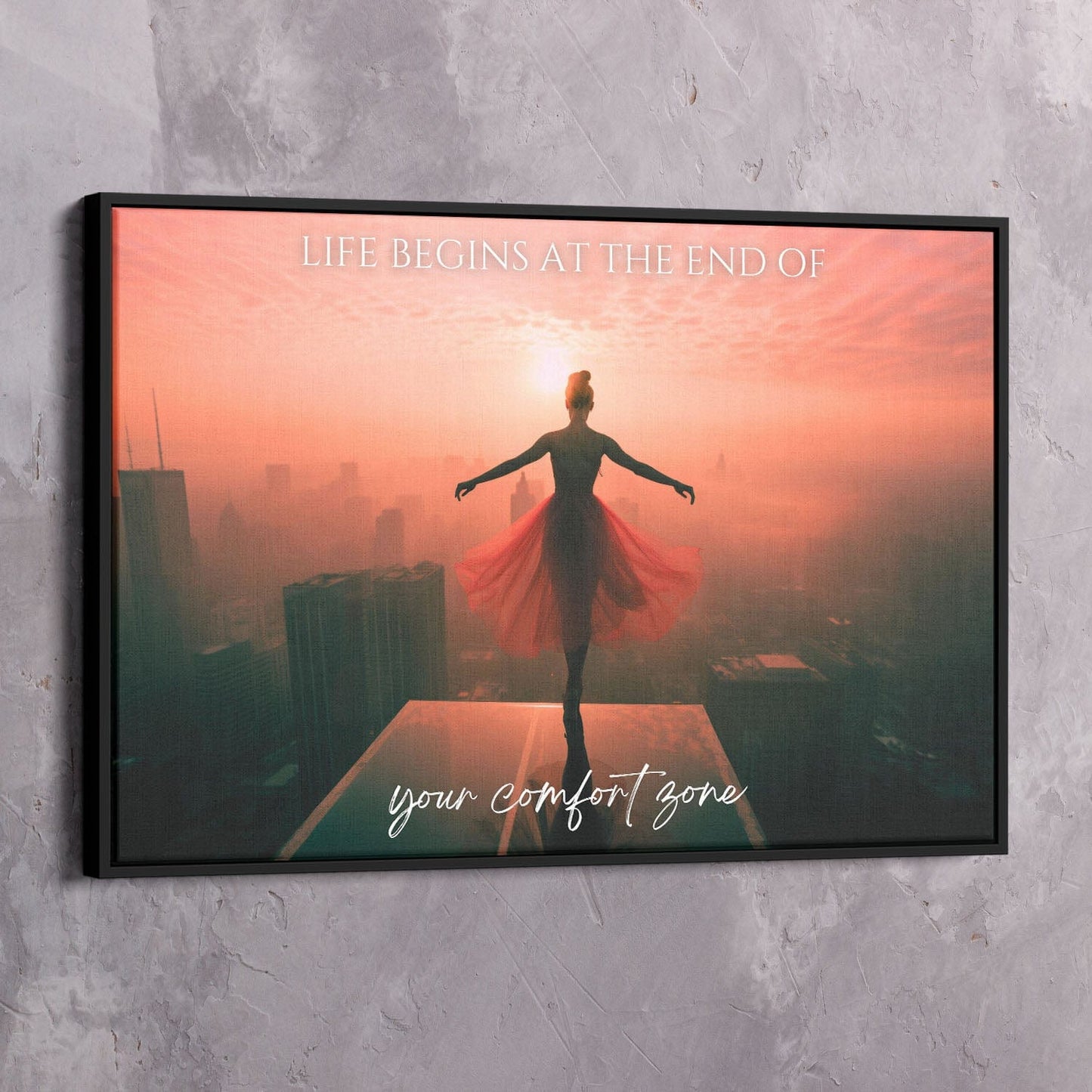 Ballet Dancer Edge - Life begins at the end of your comfort zone Wall Art | Inspirational Wall Art Motivational Wall Art Quotes Office Art | Impaktiv Exclusive Canvas Art Landscape