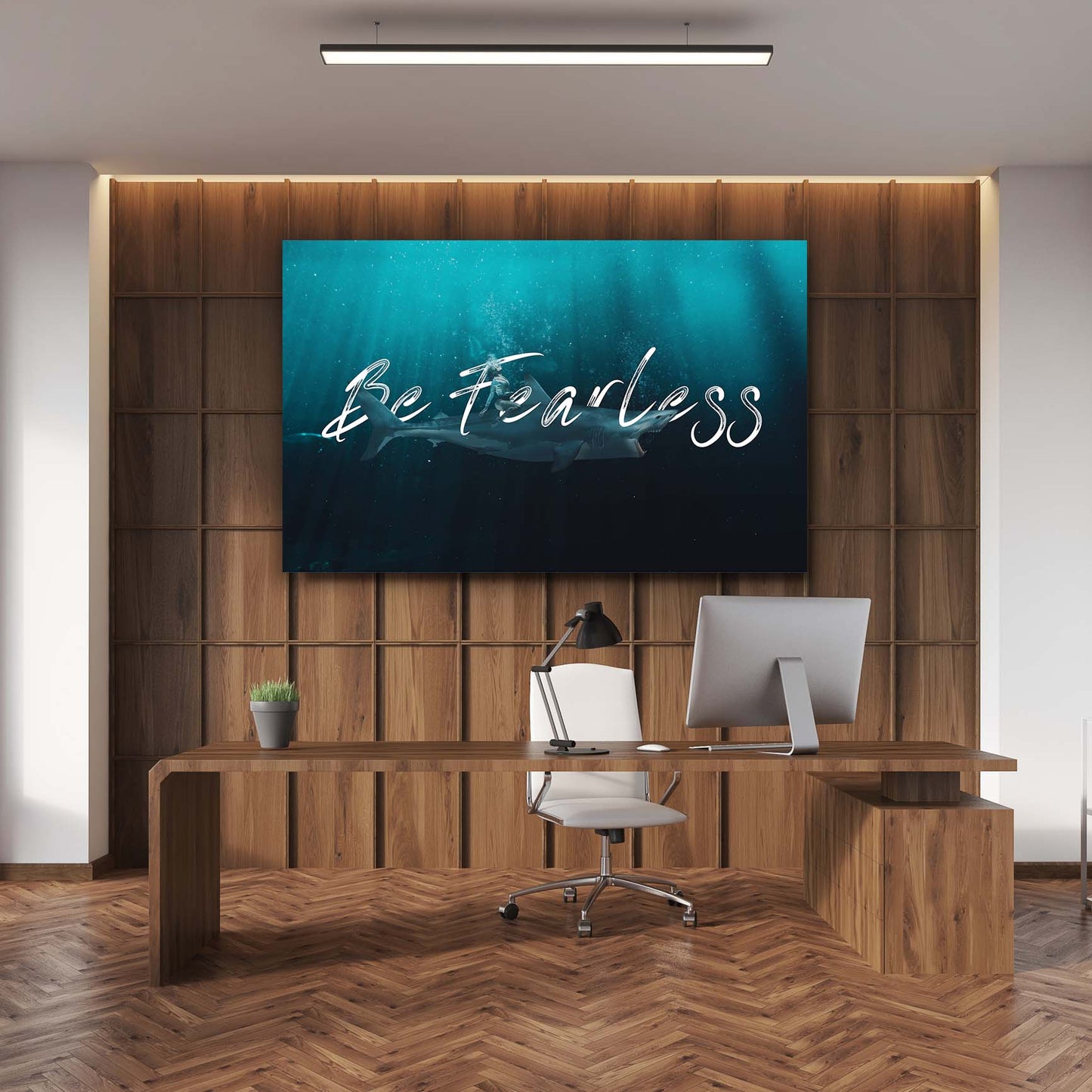Be Fearless Shark Ride Art Wall Art | Inspirational Wall Art Motivational Wall Art Quotes Office Art | Impaktiv Exclusive Canvas Art Landscape