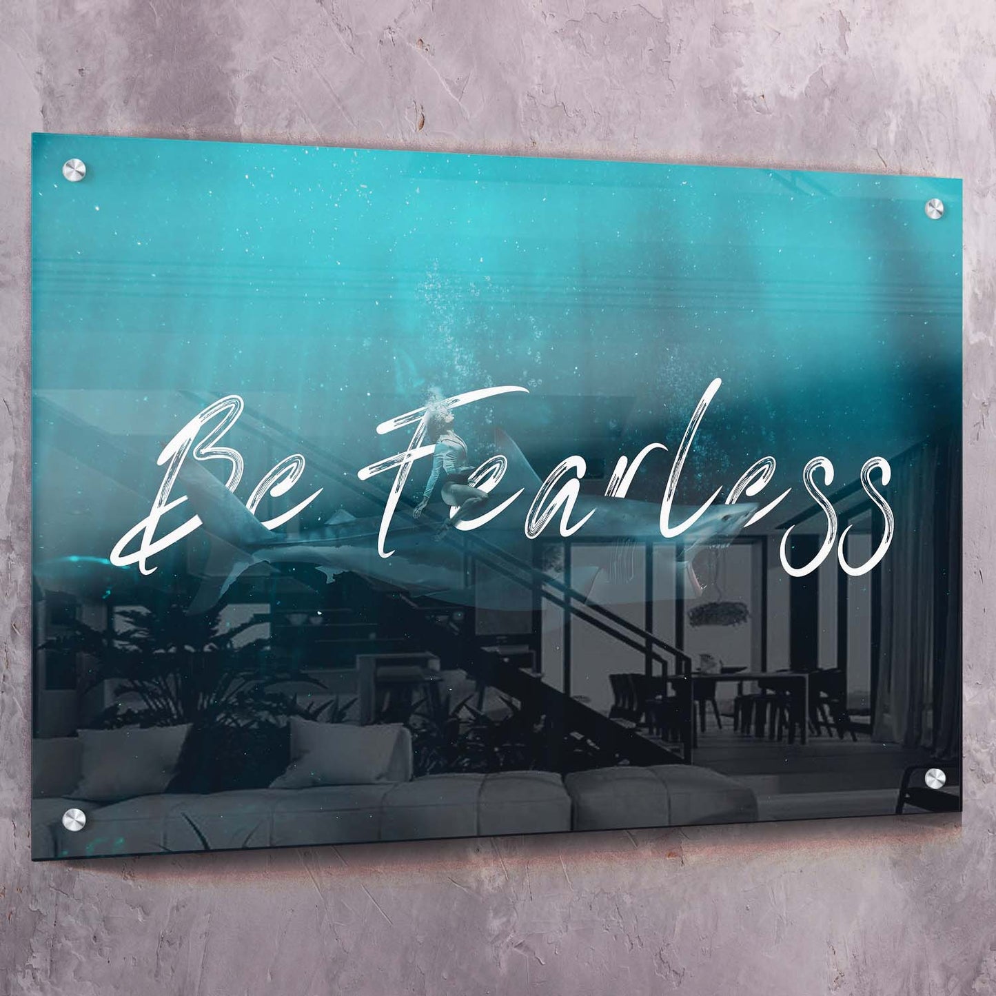 Be Fearless Shark Ride Art Wall Art | Inspirational Wall Art Motivational Wall Art Quotes Office Art | Impaktiv Exclusive Canvas Art Landscape