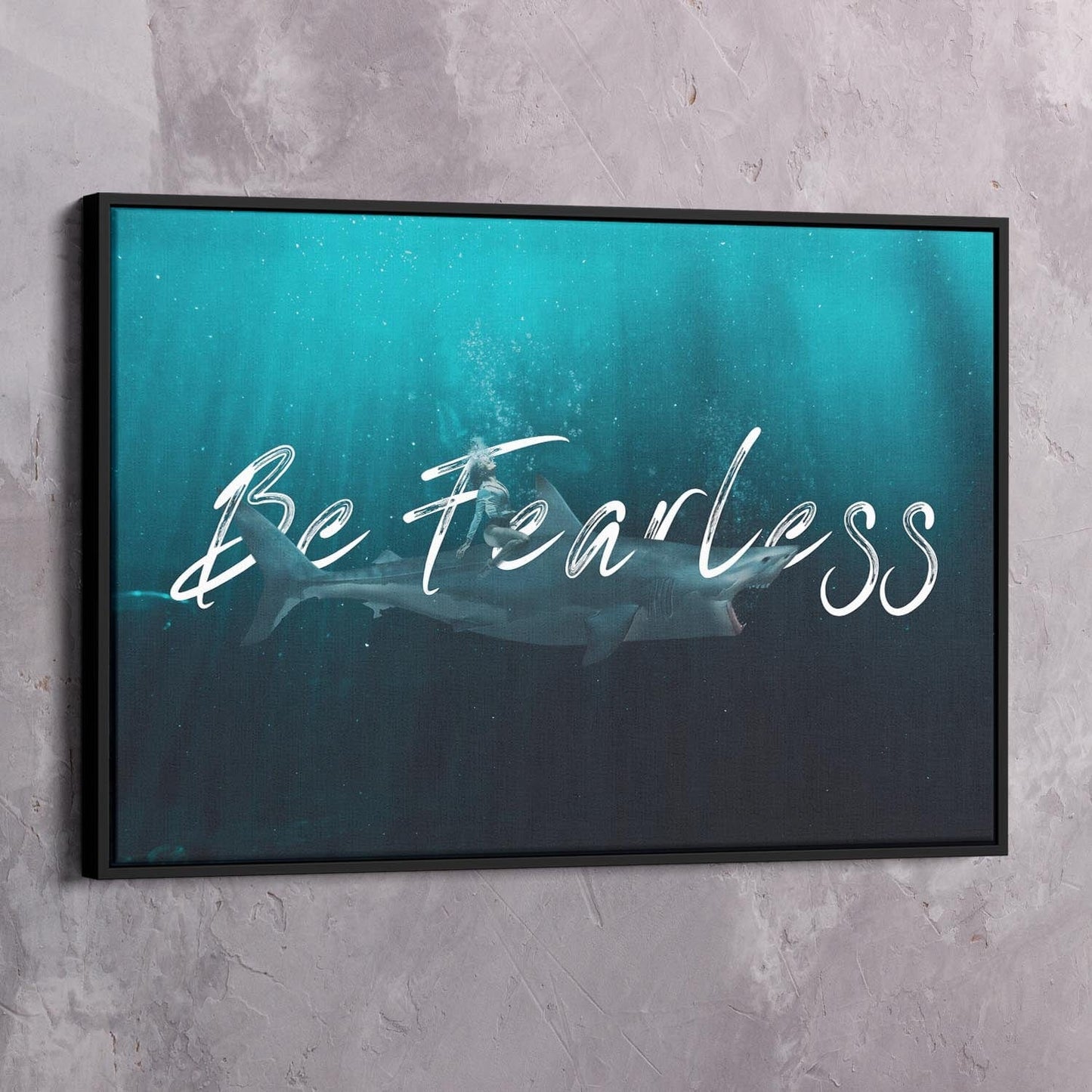 Be Fearless Shark Ride Art Wall Art | Inspirational Wall Art Motivational Wall Art Quotes Office Art | Impaktiv Exclusive Canvas Art Landscape