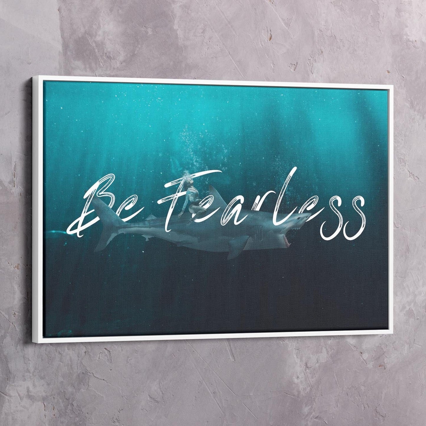 Be Fearless Shark Ride Art Wall Art | Inspirational Wall Art Motivational Wall Art Quotes Office Art | Impaktiv Exclusive Canvas Art Landscape