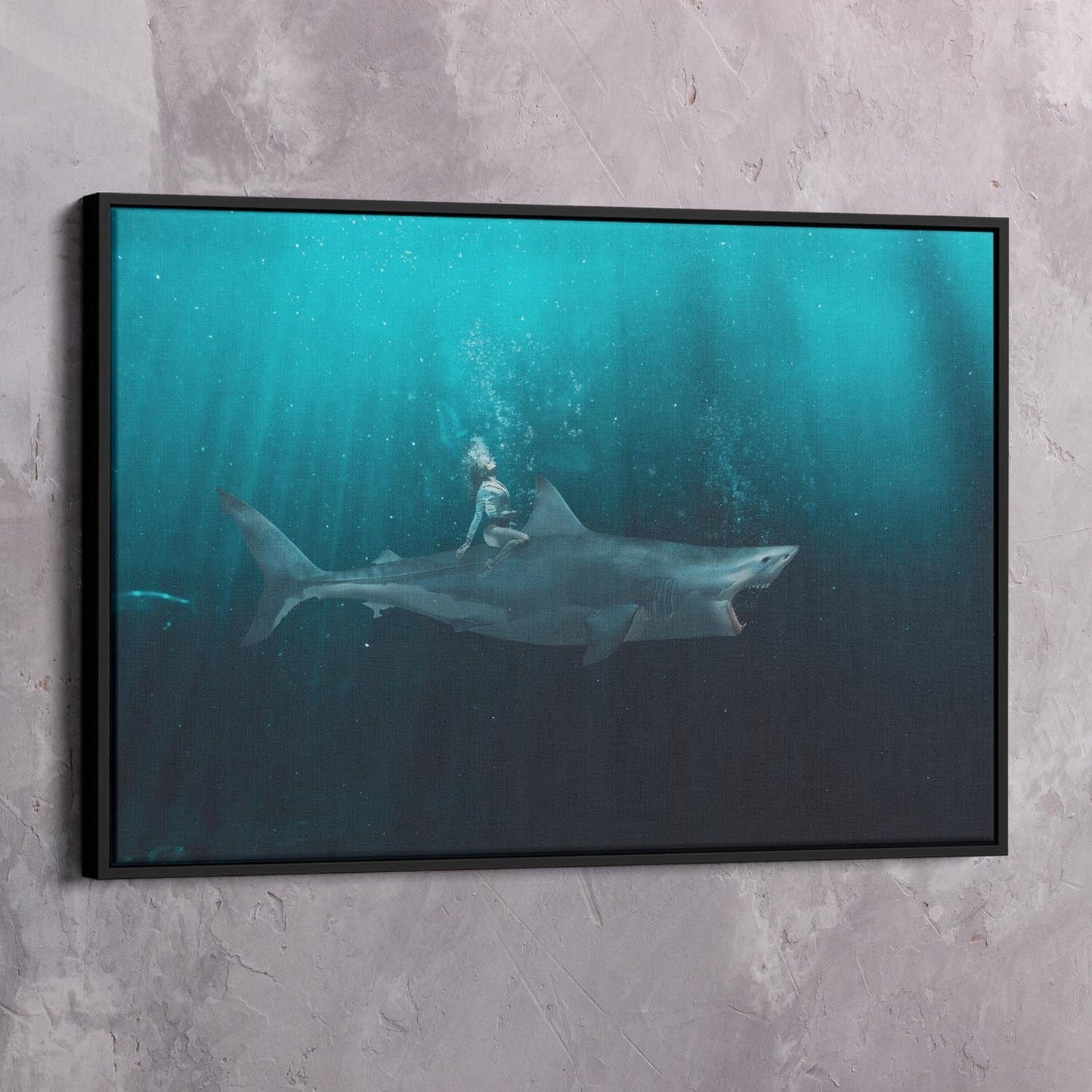 Be Fearless Shark Ride Art Wall Art | Inspirational Wall Art Motivational Wall Art Quotes Office Art | Impaktiv Exclusive Canvas Art Landscape