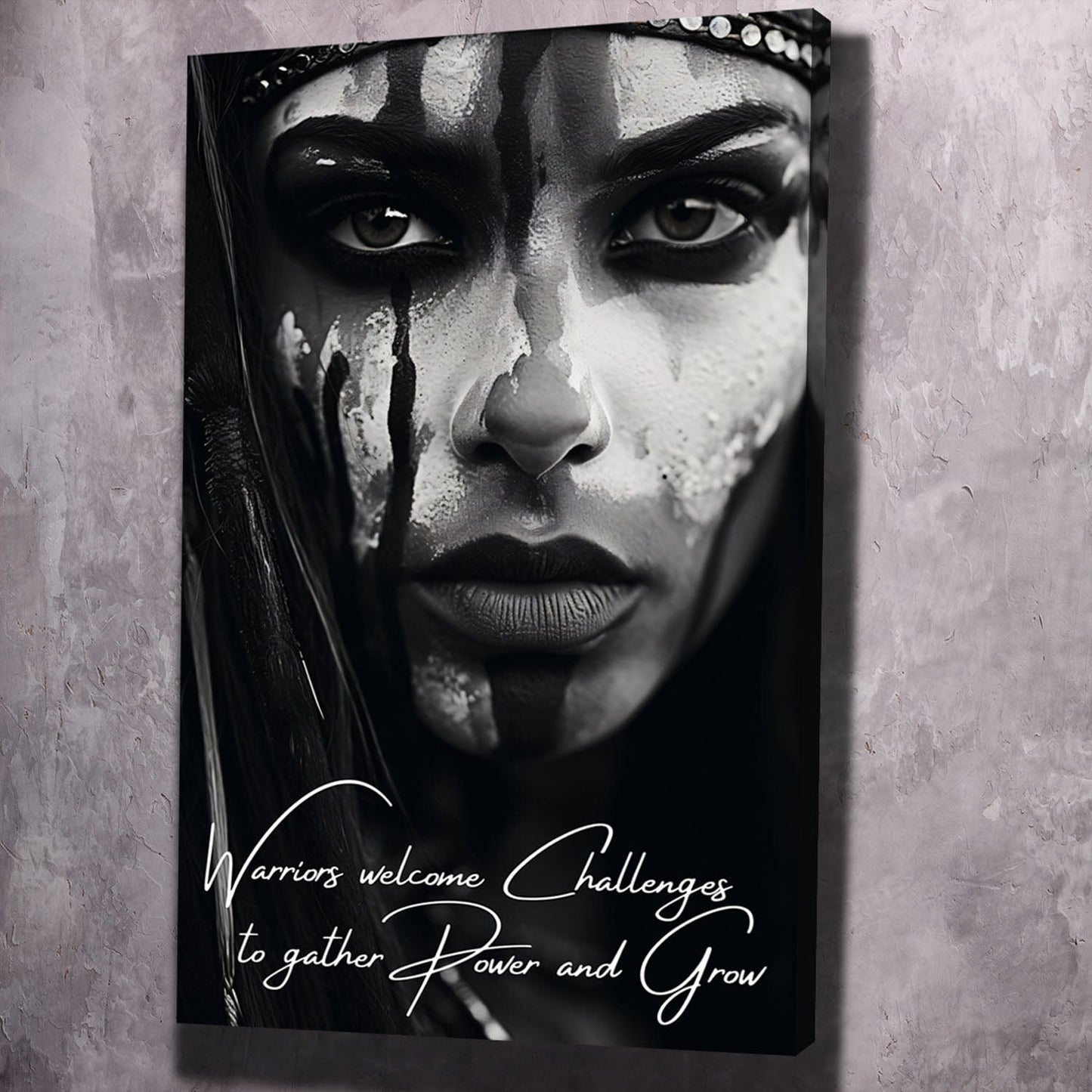 Beautiful Warrior Welcome Challenges Quote Wall Art | Inspirational Wall Art Motivational Wall Art Quotes Office Art | Impaktiv Exclusive Canvas Art Portrait