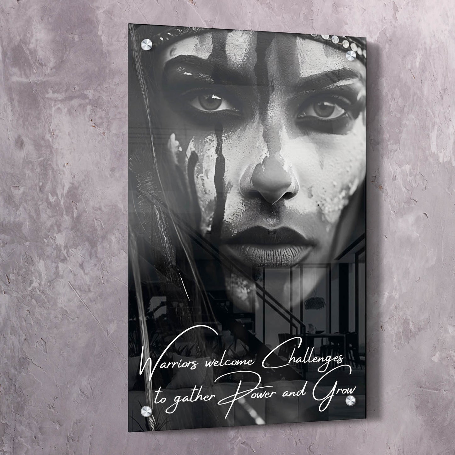 Beautiful Warrior Welcome Challenges Quote Wall Art | Inspirational Wall Art Motivational Wall Art Quotes Office Art | Impaktiv Exclusive Canvas Art Portrait