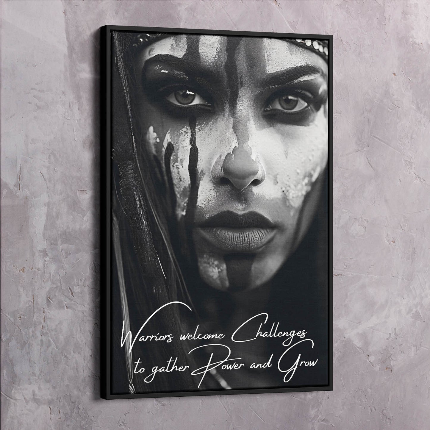 Beautiful Warrior Welcome Challenges Quote Wall Art | Inspirational Wall Art Motivational Wall Art Quotes Office Art | Impaktiv Exclusive Canvas Art Portrait