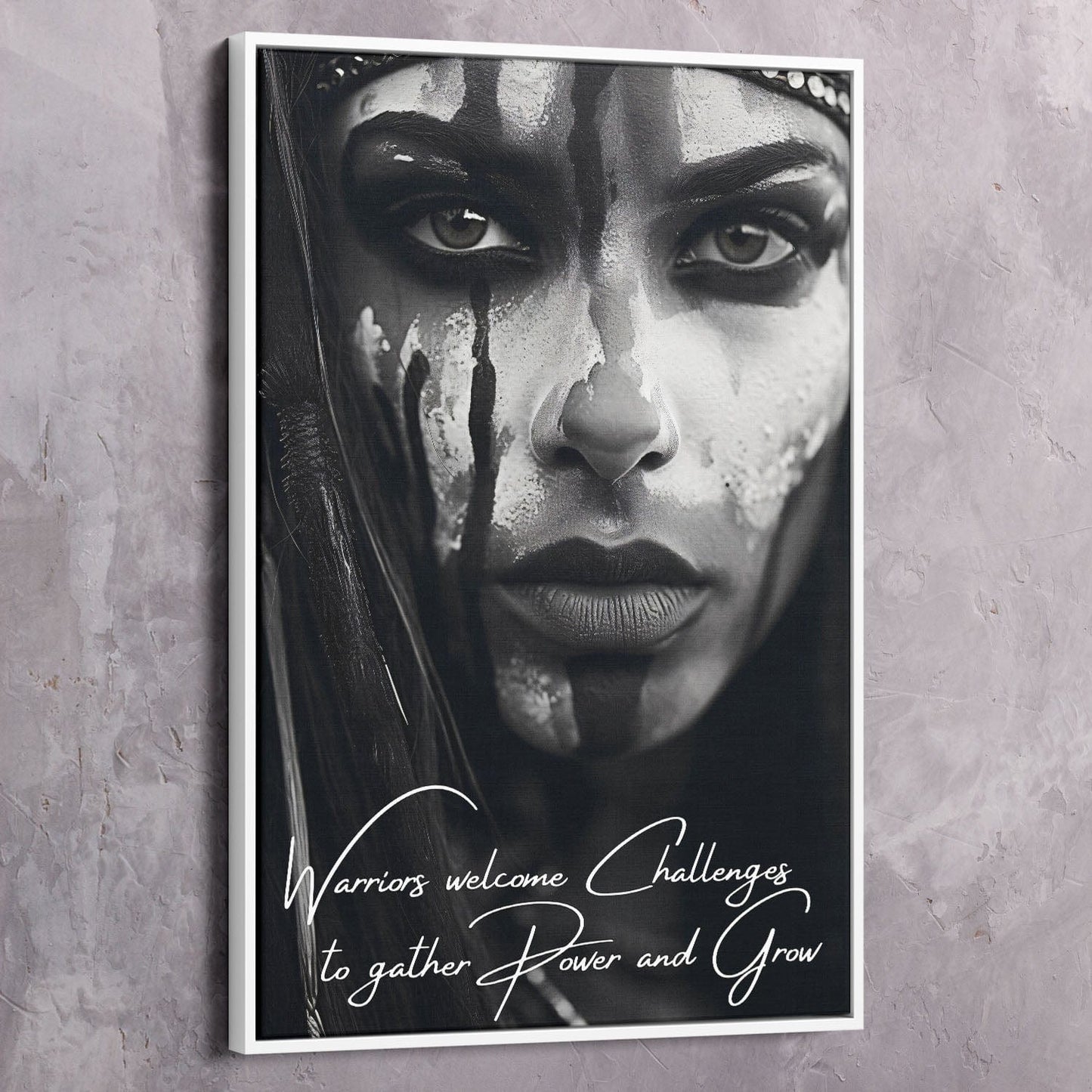 Beautiful Warrior Welcome Challenges Quote Wall Art | Inspirational Wall Art Motivational Wall Art Quotes Office Art | Impaktiv Exclusive Canvas Art Portrait