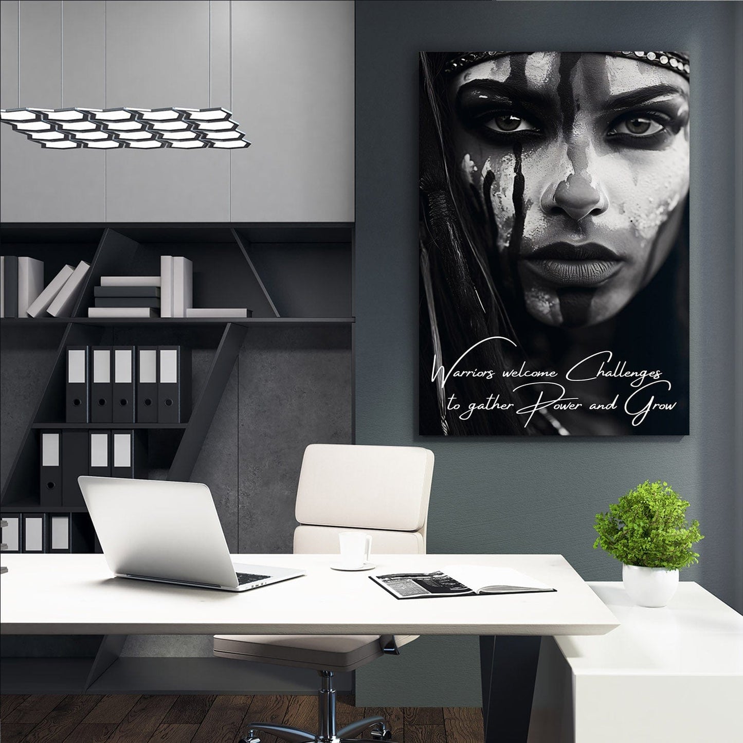 Beautiful Warrior Welcome Challenges Quote Wall Art | Inspirational Wall Art Motivational Wall Art Quotes Office Art | Impaktiv Exclusive Canvas Art Portrait