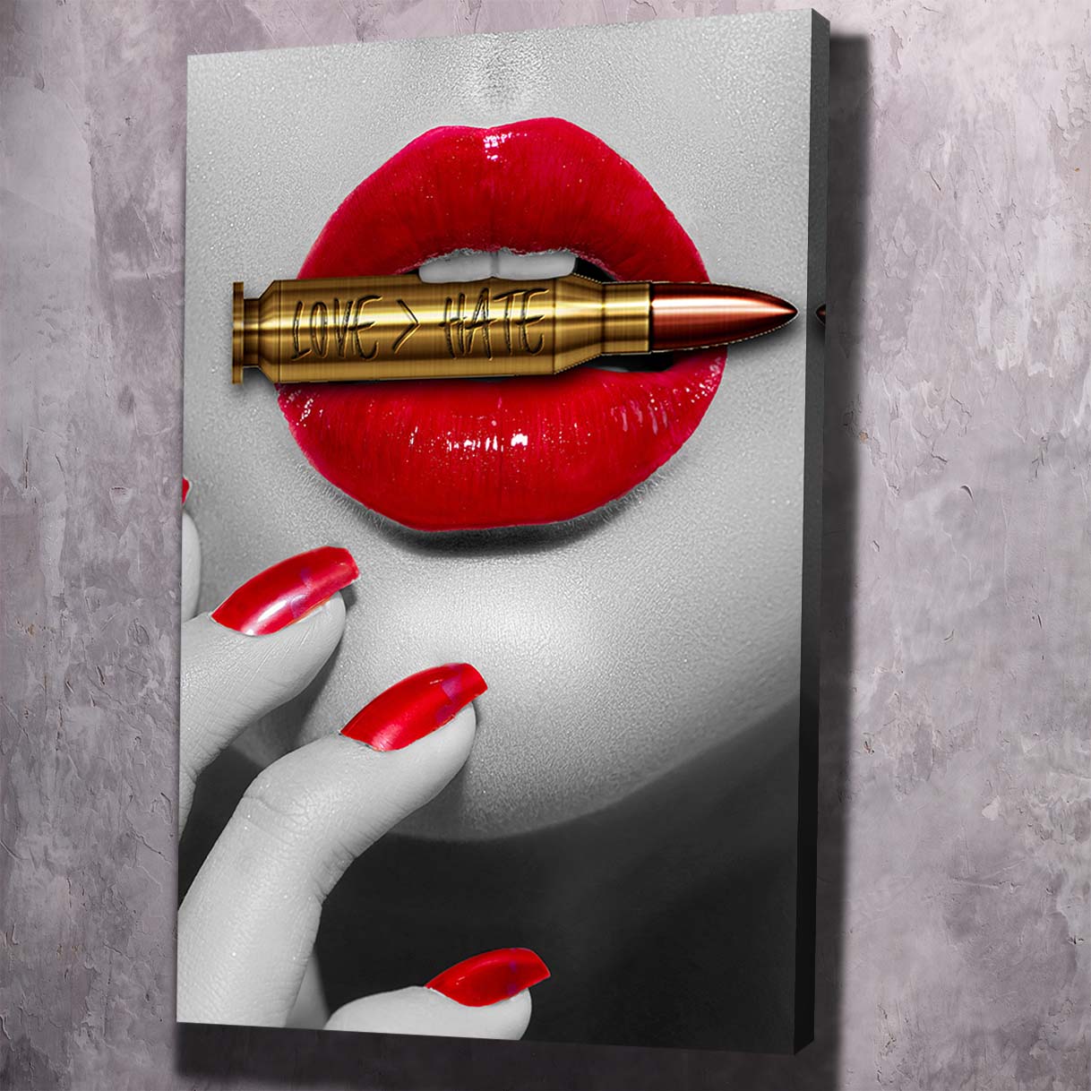 Bite the Bullet Love Over Hate Art Wall Art | Inspirational Wall Art Motivational Wall Art Quotes Office Art | Impaktiv Exclusive Canvas Art Portrait