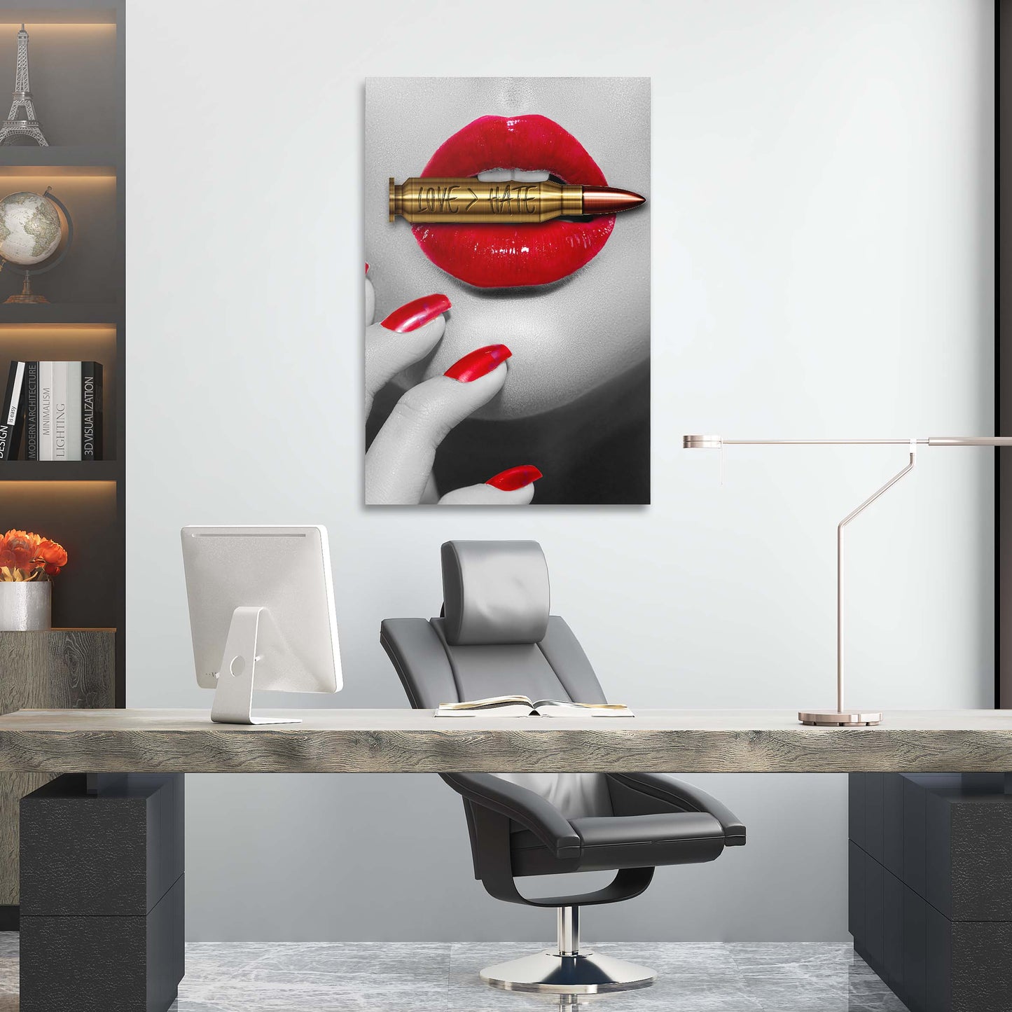 Bite the Bullet Love Over Hate Art Wall Art | Inspirational Wall Art Motivational Wall Art Quotes Office Art | Impaktiv Exclusive Canvas Art Portrait