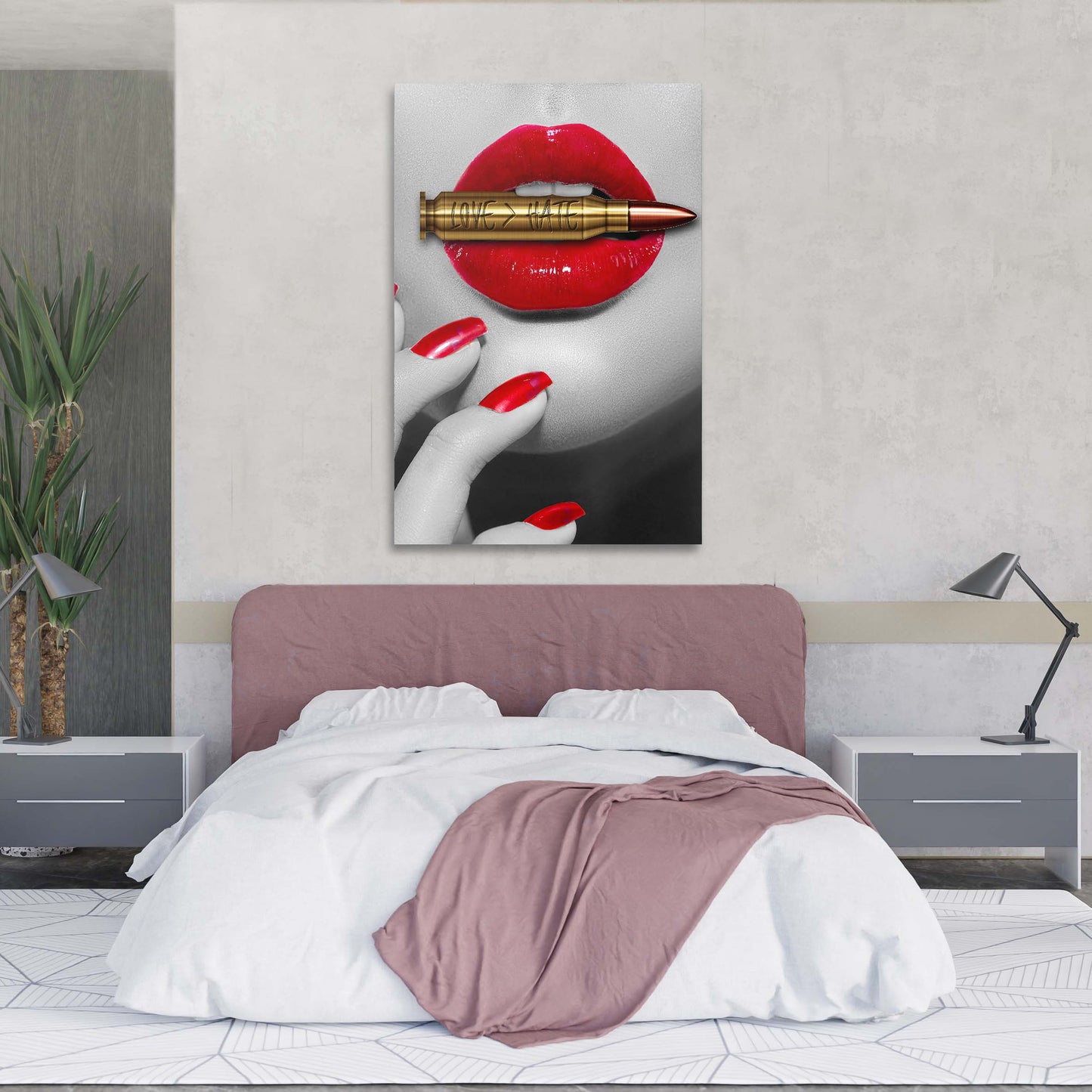 Bite the Bullet Love Over Hate Art Wall Art | Inspirational Wall Art Motivational Wall Art Quotes Office Art | Impaktiv Exclusive Canvas Art Portrait