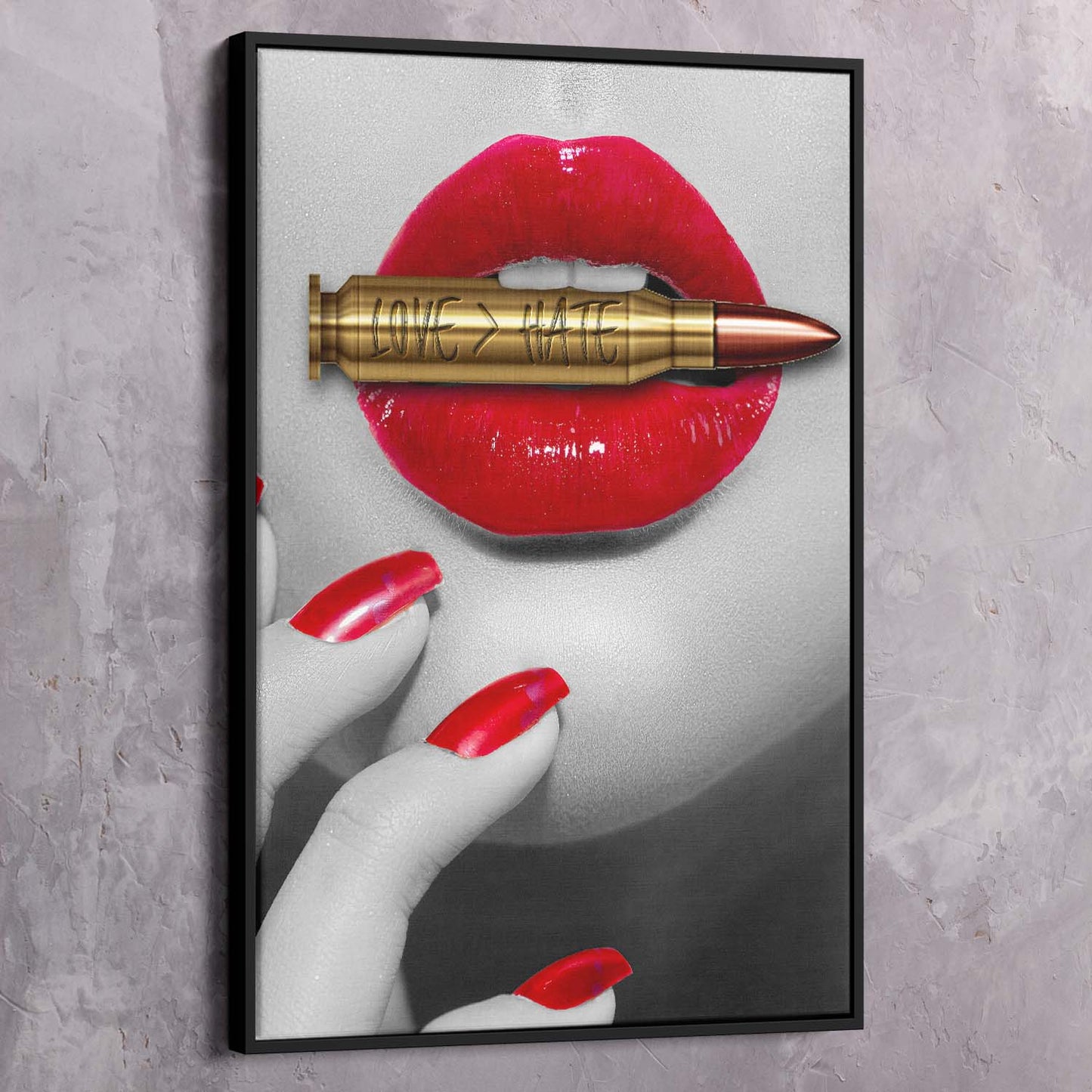 Bite the Bullet Love Over Hate Art Wall Art | Inspirational Wall Art Motivational Wall Art Quotes Office Art | Impaktiv Exclusive Canvas Art Portrait