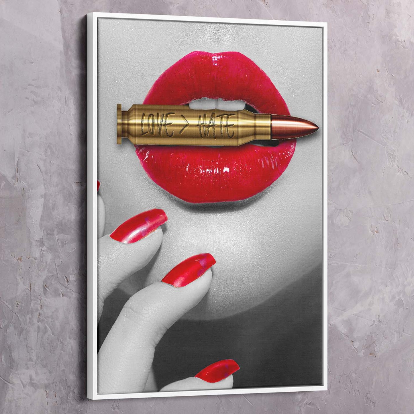 Bite the Bullet Love Over Hate Art Wall Art | Inspirational Wall Art Motivational Wall Art Quotes Office Art | Impaktiv Exclusive Canvas Art Portrait
