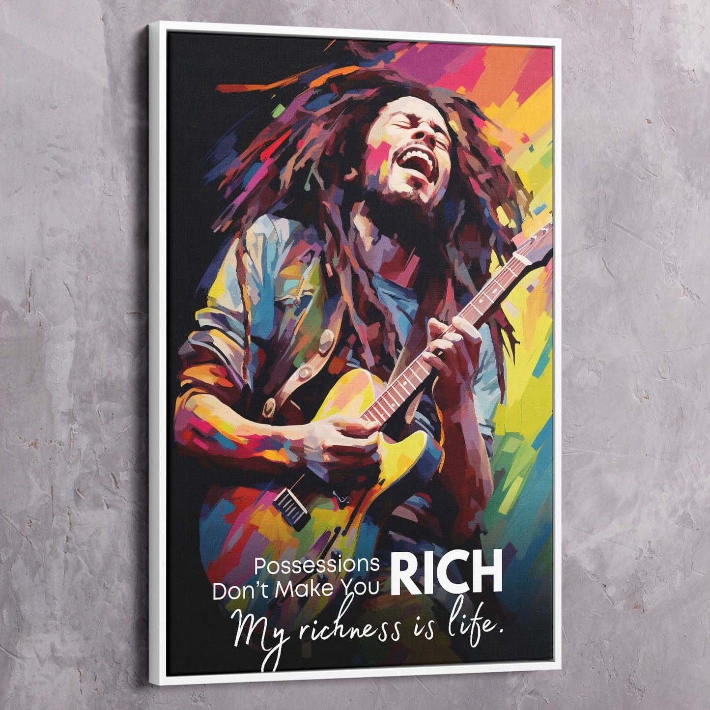 Bob Marley Painting - Possessions Don���t Make You Rich Quote Wall Art | Inspirational Wall Art Motivational Wall Art Quotes Office Art | Impaktiv Exclusive Canvas Art Portrait
