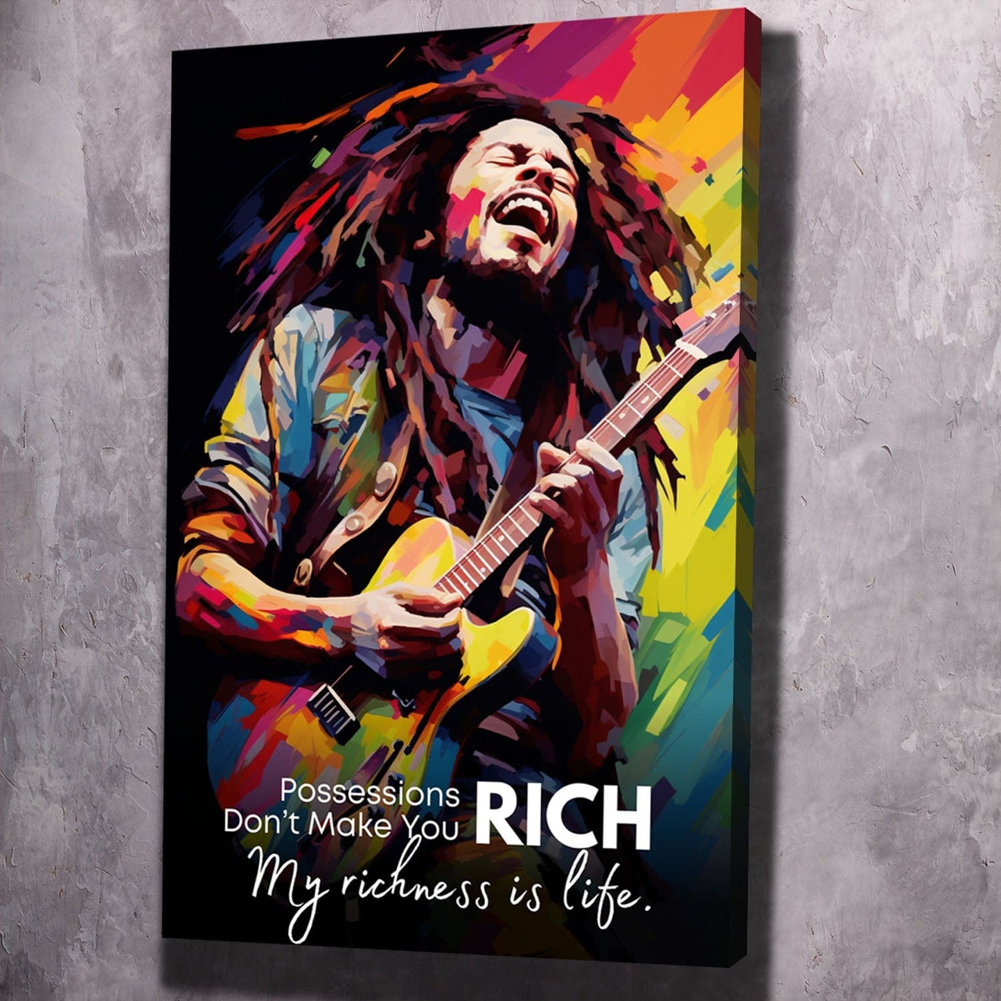 Bob Marley Painting - Possessions Don���t Make You Rich Quote Wall Art | Inspirational Wall Art Motivational Wall Art Quotes Office Art | Impaktiv Exclusive Canvas Art Portrait