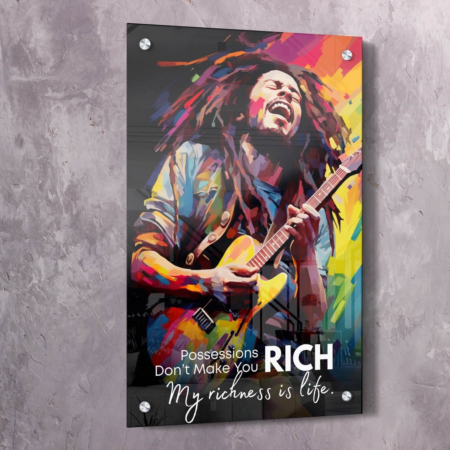 Bob Marley Painting - Possessions Don���t Make You Rich Quote Wall Art | Inspirational Wall Art Motivational Wall Art Quotes Office Art | Impaktiv Exclusive Canvas Art Portrait