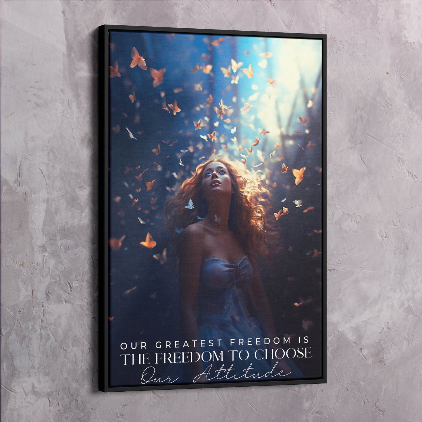 Butterflies - The Freedom To Choose Our Attitude - Viktor Frankl Quote Wall Art | Inspirational Wall Art Motivational Wall Art Quotes Office Art | Impaktiv Exclusive Canvas Art Portrait