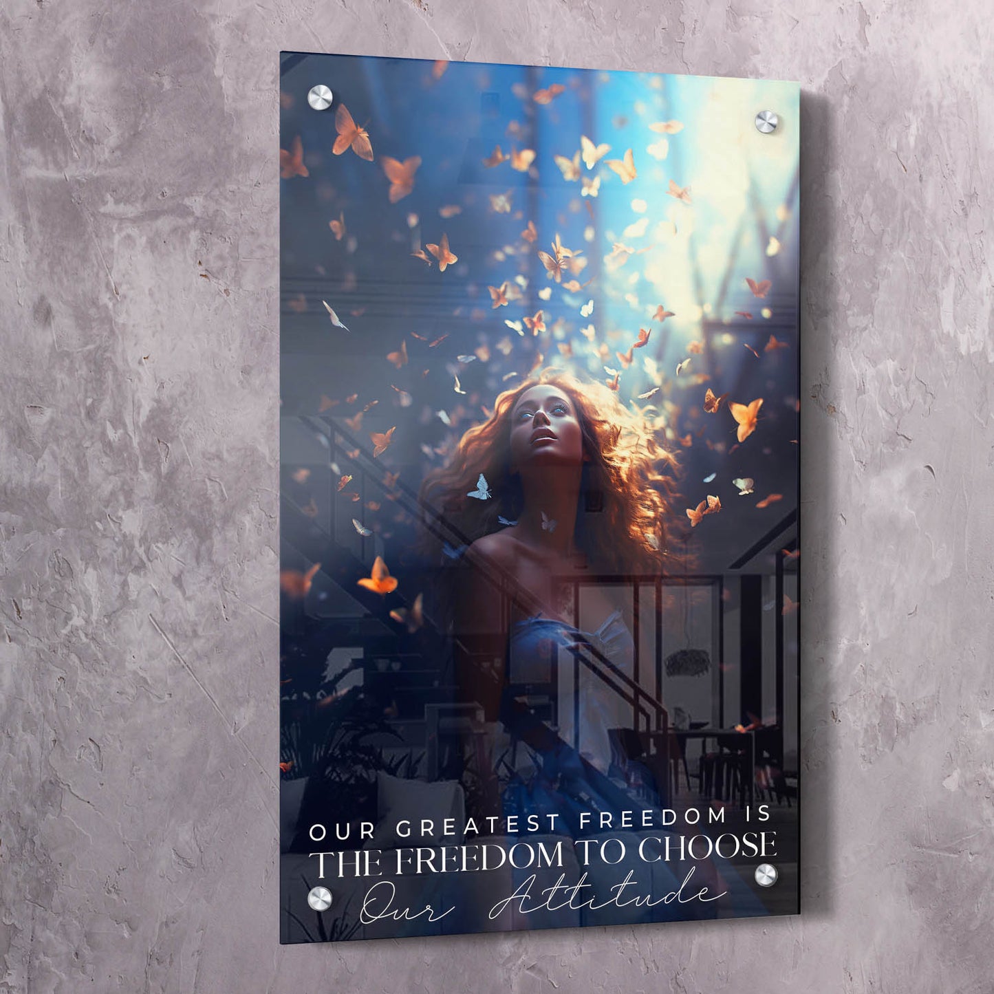 Butterflies - The Freedom To Choose Our Attitude - Viktor Frankl Quote Wall Art | Inspirational Wall Art Motivational Wall Art Quotes Office Art | Impaktiv Exclusive Canvas Art Portrait