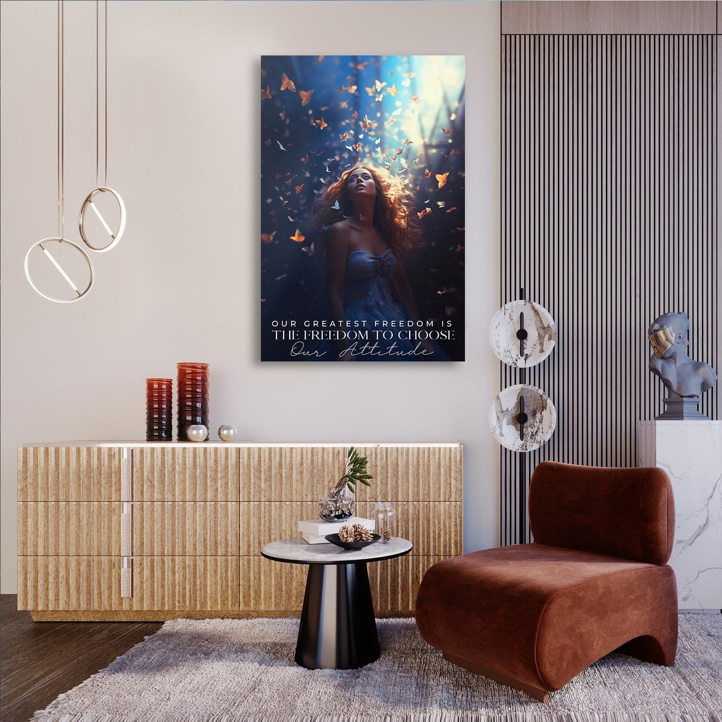 Butterflies - The Freedom To Choose Our Attitude - Viktor Frankl Quote Wall Art | Inspirational Wall Art Motivational Wall Art Quotes Office Art | Impaktiv Exclusive Canvas Art Portrait