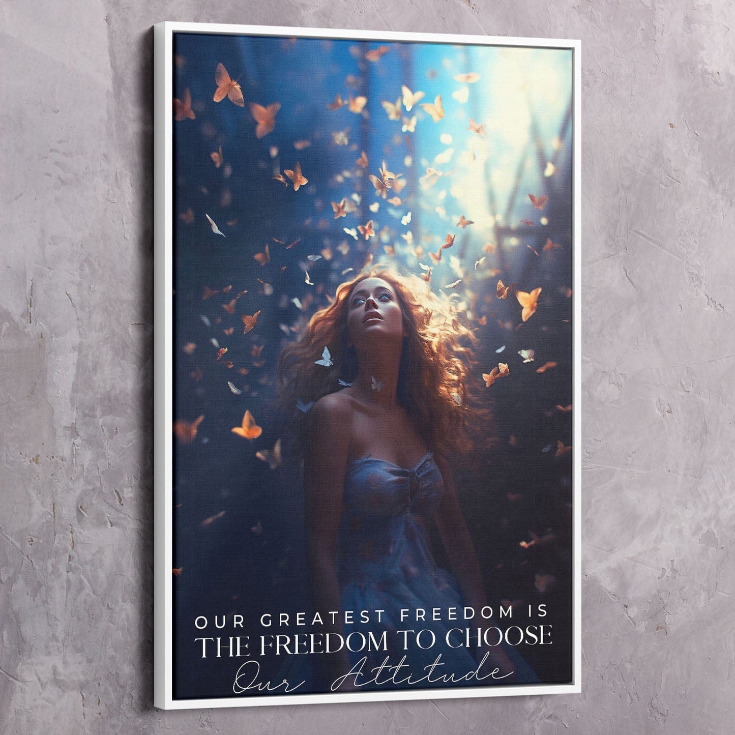 Butterflies - The Freedom To Choose Our Attitude - Viktor Frankl Quote Wall Art | Inspirational Wall Art Motivational Wall Art Quotes Office Art | Impaktiv Exclusive Canvas Art Portrait