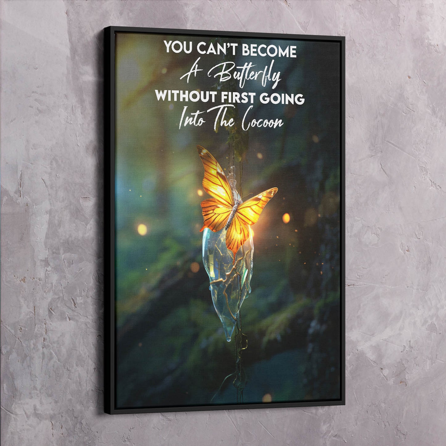 Butterfly Going Into the Cocoon Wall Art | Inspirational Wall Art Motivational Wall Art Quotes Office Art | Impaktiv Exclusive Canvas Art Portrait