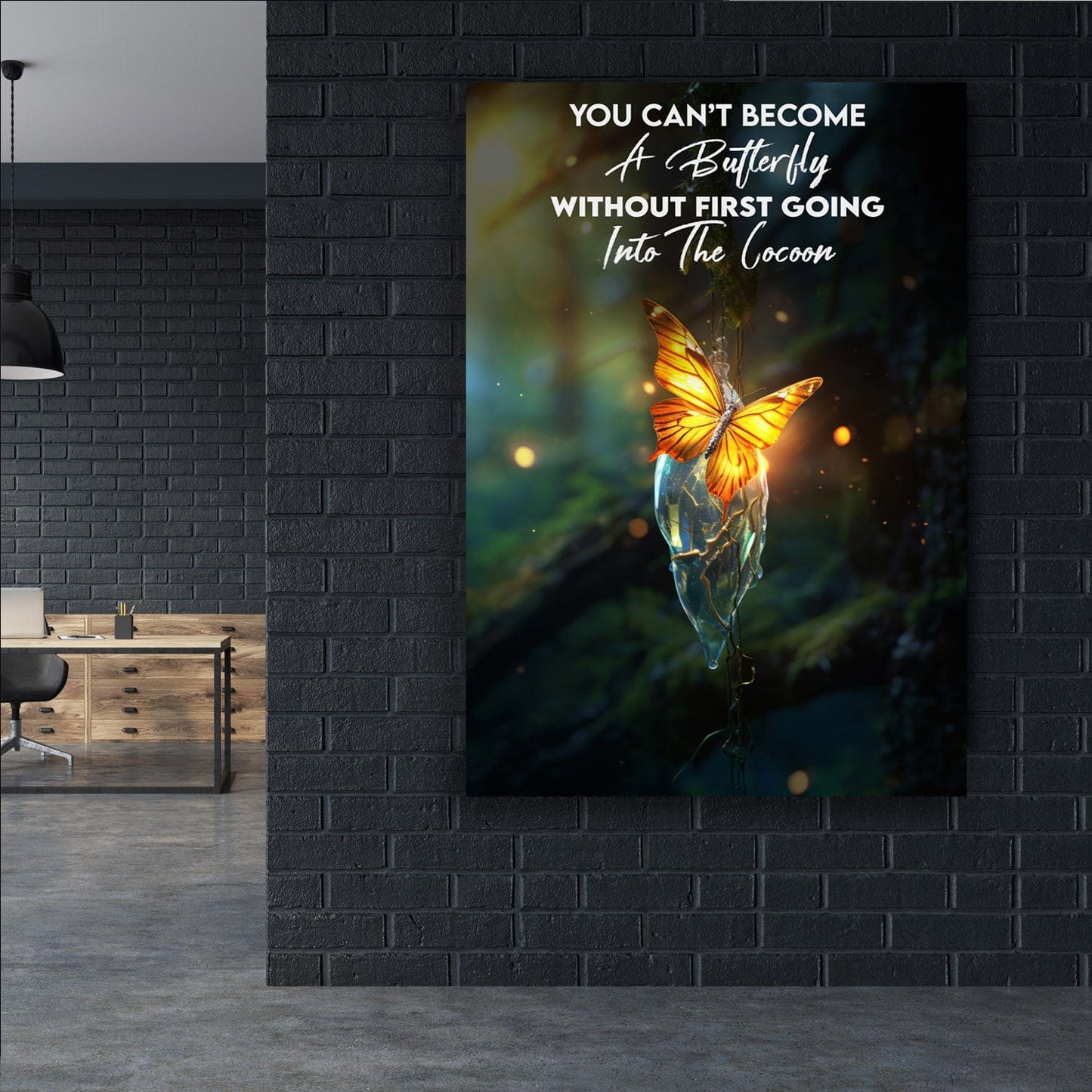 Butterfly Going Into the Cocoon Wall Art | Inspirational Wall Art Motivational Wall Art Quotes Office Art | Impaktiv Exclusive Canvas Art Portrait