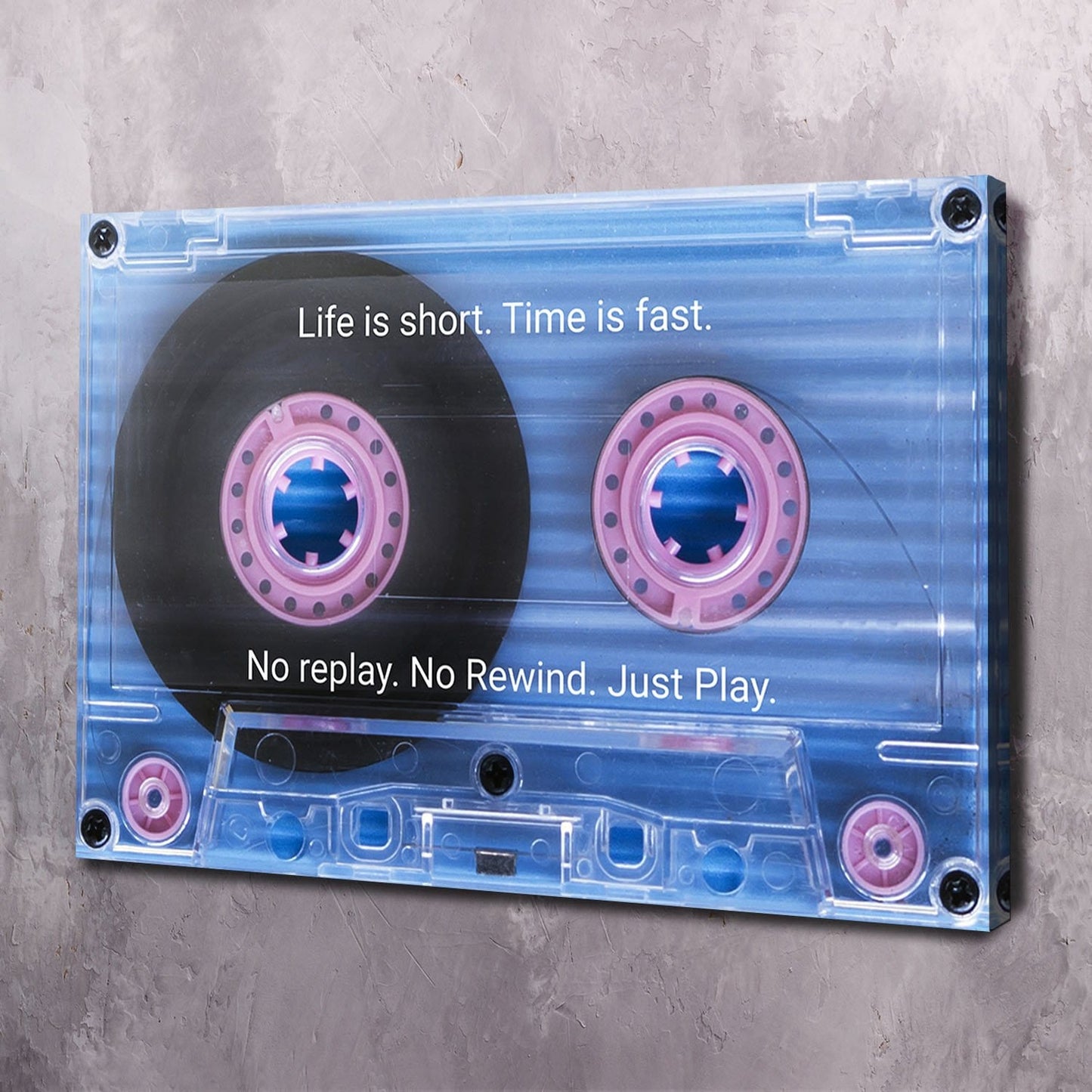 Cassette Tape Life is Short - Time is Fast Wall Art | Inspirational Wall Art Motivational Wall Art Quotes Office Art | Impaktiv Exclusive Canvas Art Landscape