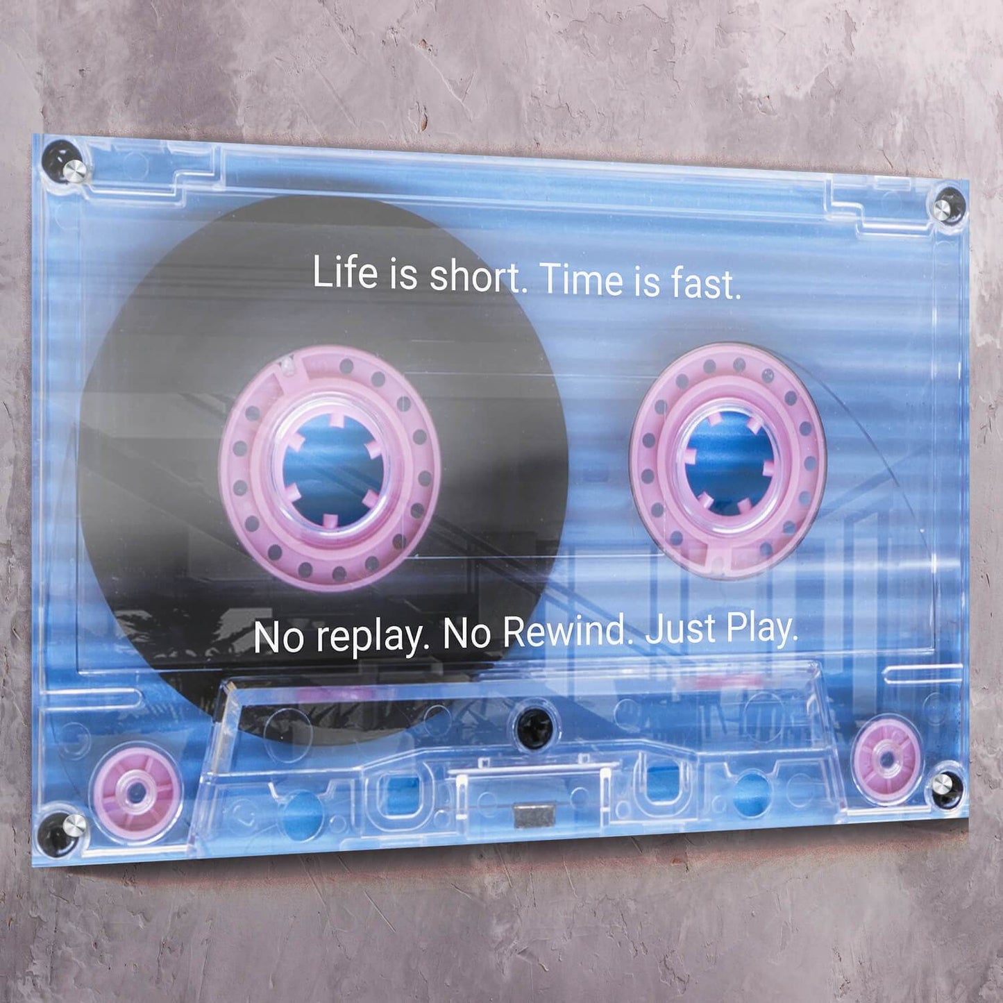 Cassette Tape Life is Short - Time is Fast Wall Art | Inspirational Wall Art Motivational Wall Art Quotes Office Art | Impaktiv Exclusive Canvas Art Landscape