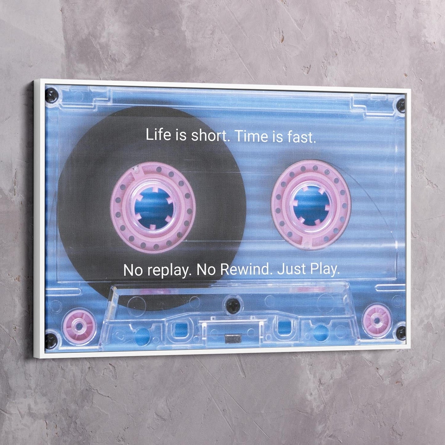 Cassette Tape Life is Short - Time is Fast Wall Art | Inspirational Wall Art Motivational Wall Art Quotes Office Art | Impaktiv Exclusive Canvas Art Landscape