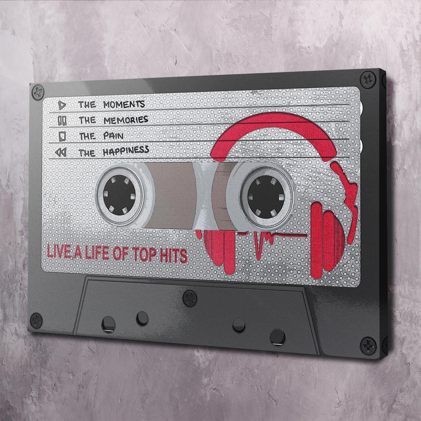 Cassette Tape Life of Top Hits Wall Art | Inspirational Wall Art Motivational Wall Art Quotes Office Art | Impaktiv Exclusive Canvas Art Landscape