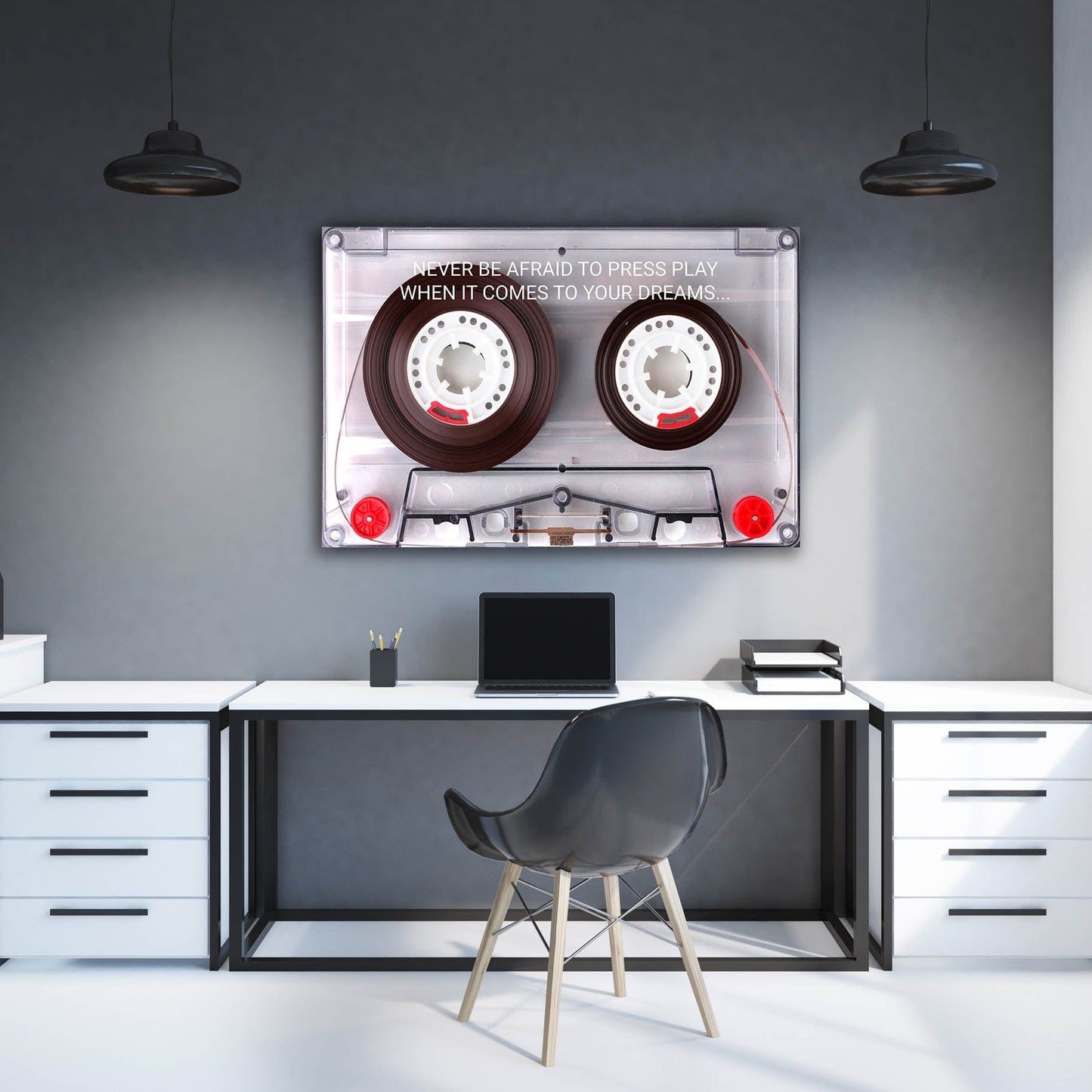 Cassette Tape Never be Afraid Wall Art | Inspirational Wall Art Motivational Wall Art Quotes Office Art | Impaktiv Exclusive Canvas Art Landscape